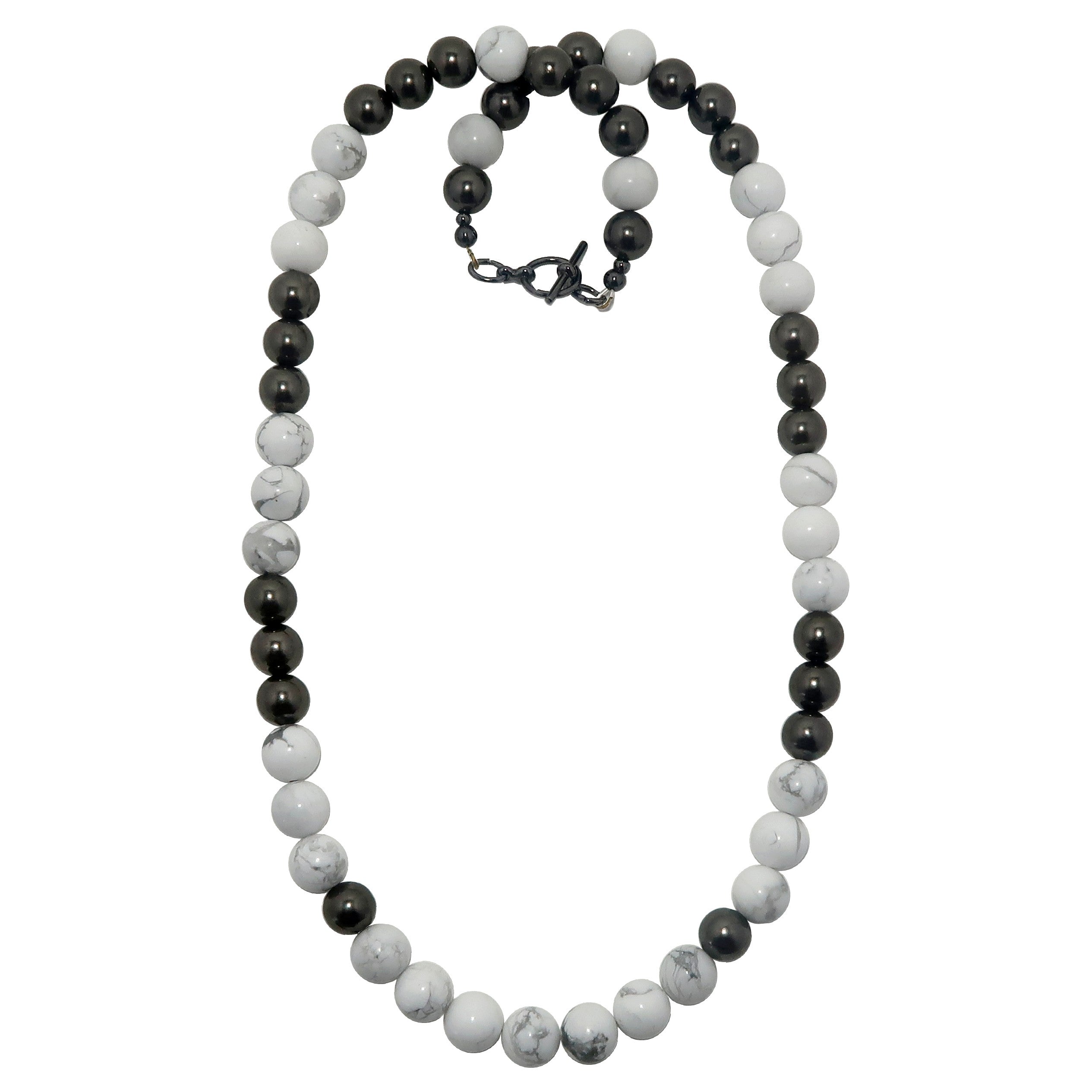 Howlite Beaded Necklace with White Stones and Gunmetal Accents - Perfect for Meditation, Yoga, and Spiritual Healing Jewelry