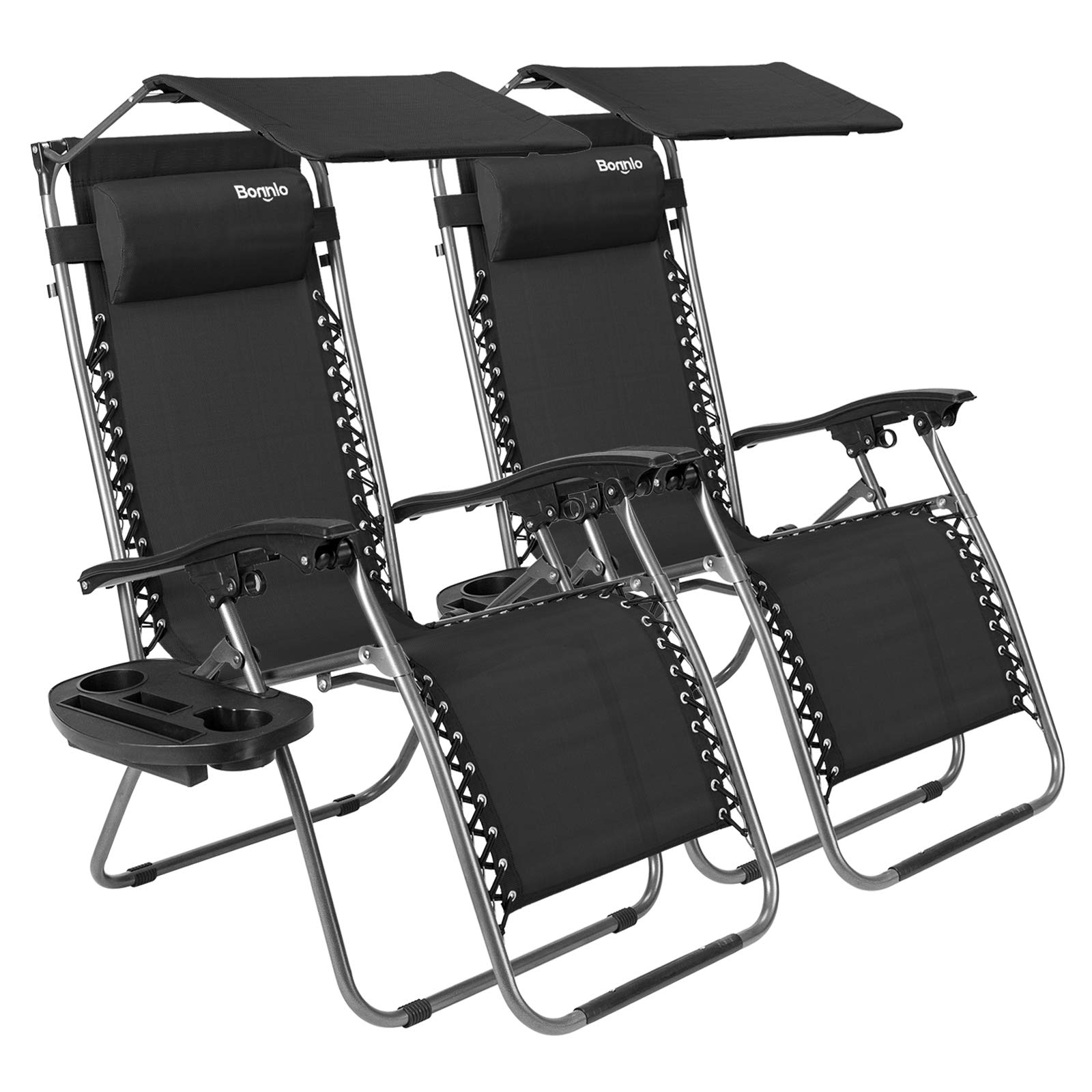Bonnlo Zero Gravity Lounge Chair with Adjustable Canopy - Folding Recliner with Cup Holder & Headrest - Patio, Beach & Garden Outdoor Relaxation (Blue/Black, 2-Pack) - Perfect for Poolside Lounging, Backyard Sunbathing & Camping Comfort