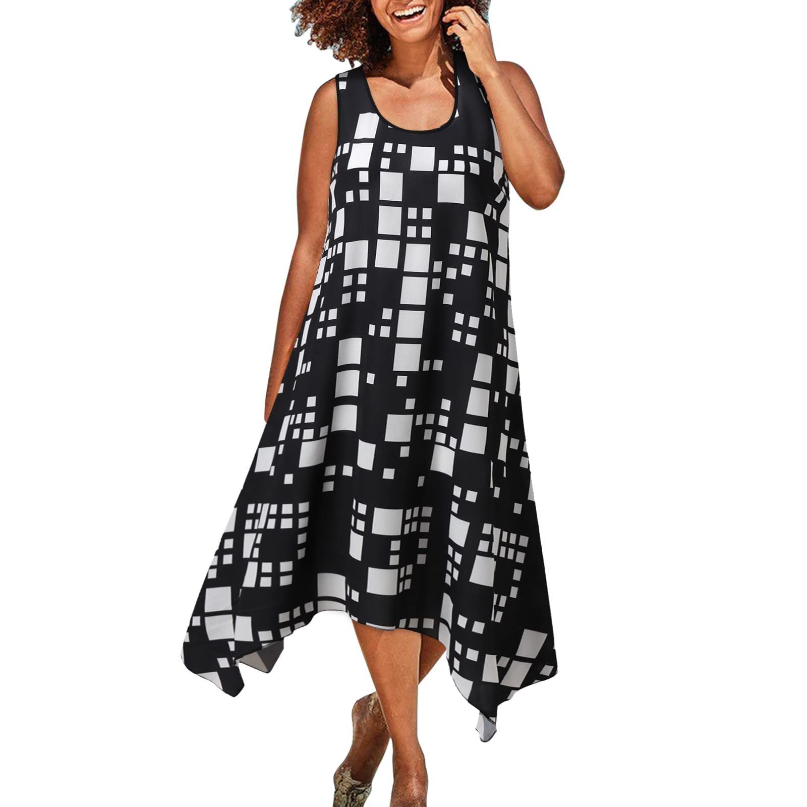 Women's Summer Printed Casual Suspender Beach Dress - Round Neck Sleeveless Fashion Sundress for Vacation, Pool Party & Tropical Getaway