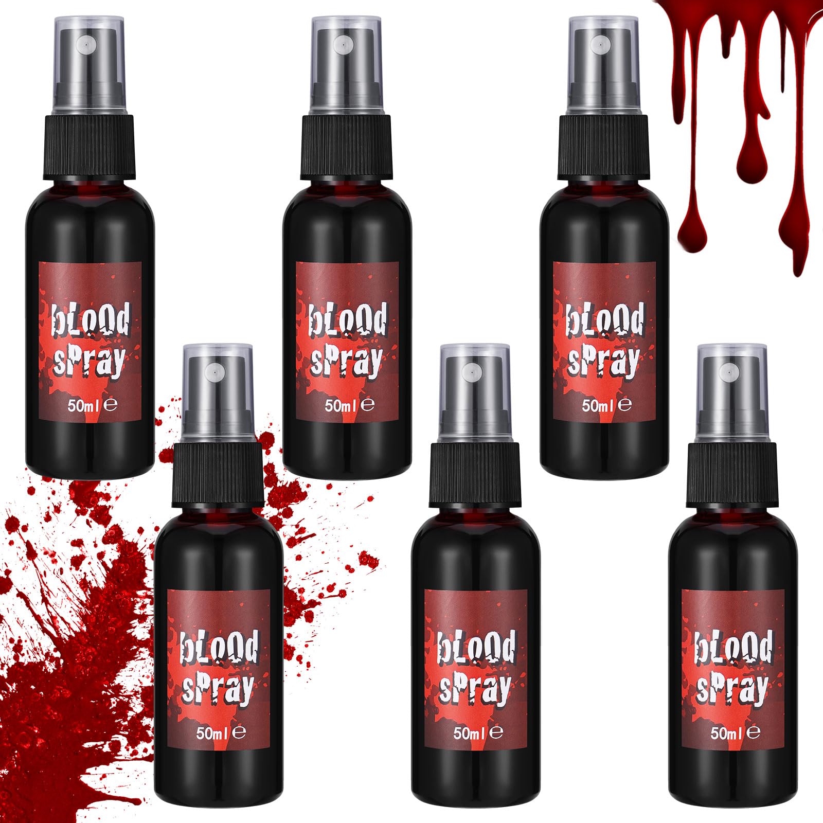 6 PCS Halloween Fake Blood Makeup Kit - Realistic Fresh Red Fake Blood Spray, Washable Blood for Cosplay, Zombie, Vampire & Monster Costumes - Perfect for Halloween Parties, Horror Events & Theatrical Makeup (Set 2)