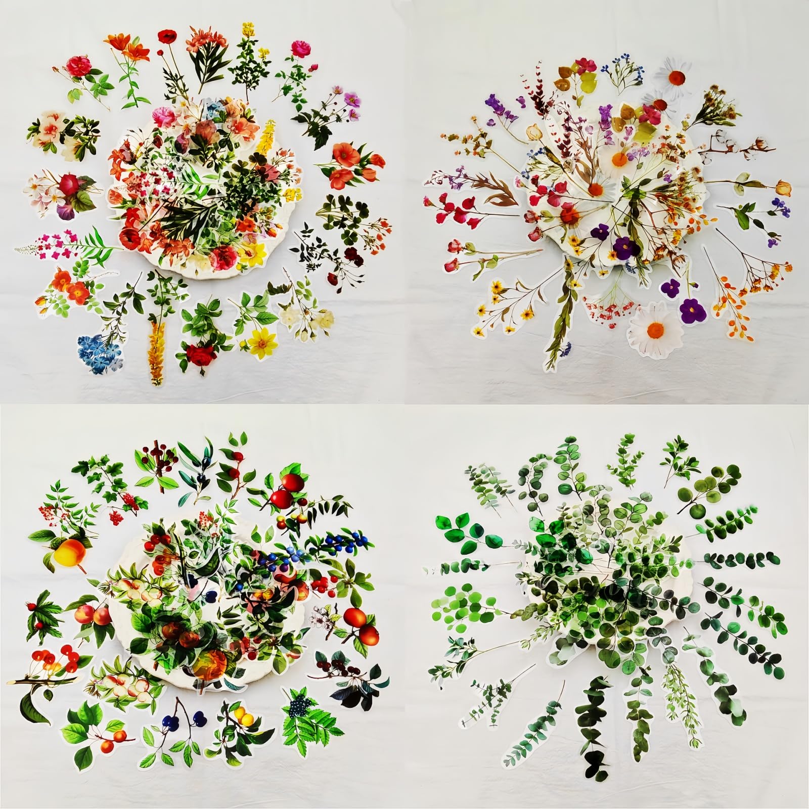 200PCS Flower Eucalyptus Plant Stickers Set - PET Transparent Waterproof Decals for DIY Crafts, Scrapbooking, Bullet Journal, Planner - Perfect for Water Bottles, Phone Cases, Laptops & Home Decor