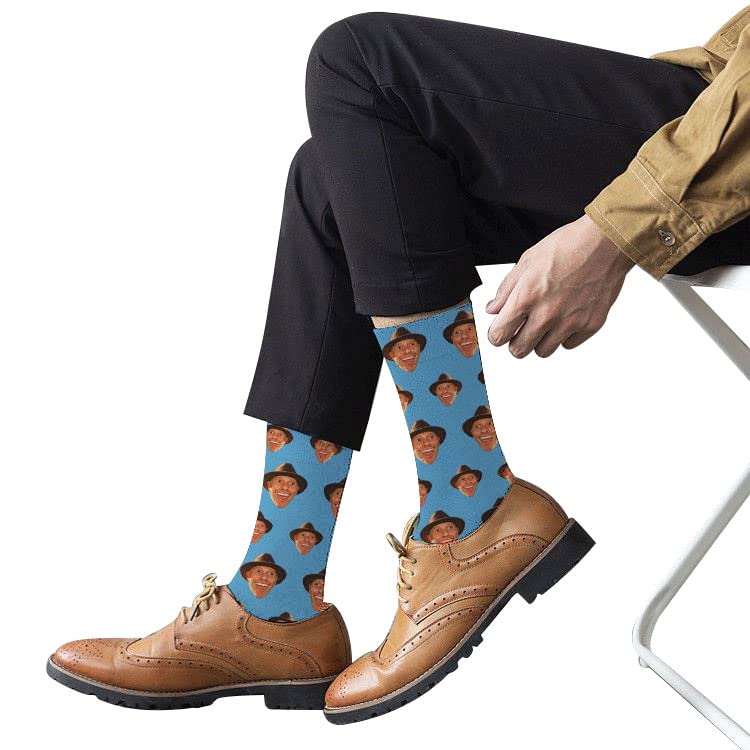 Custom Photo Printed Socks for Men & Women - Personalized Novelty Face Socks (Light Blue, Large) | Perfect Gift for Birthdays, Christmas & Couples Matching