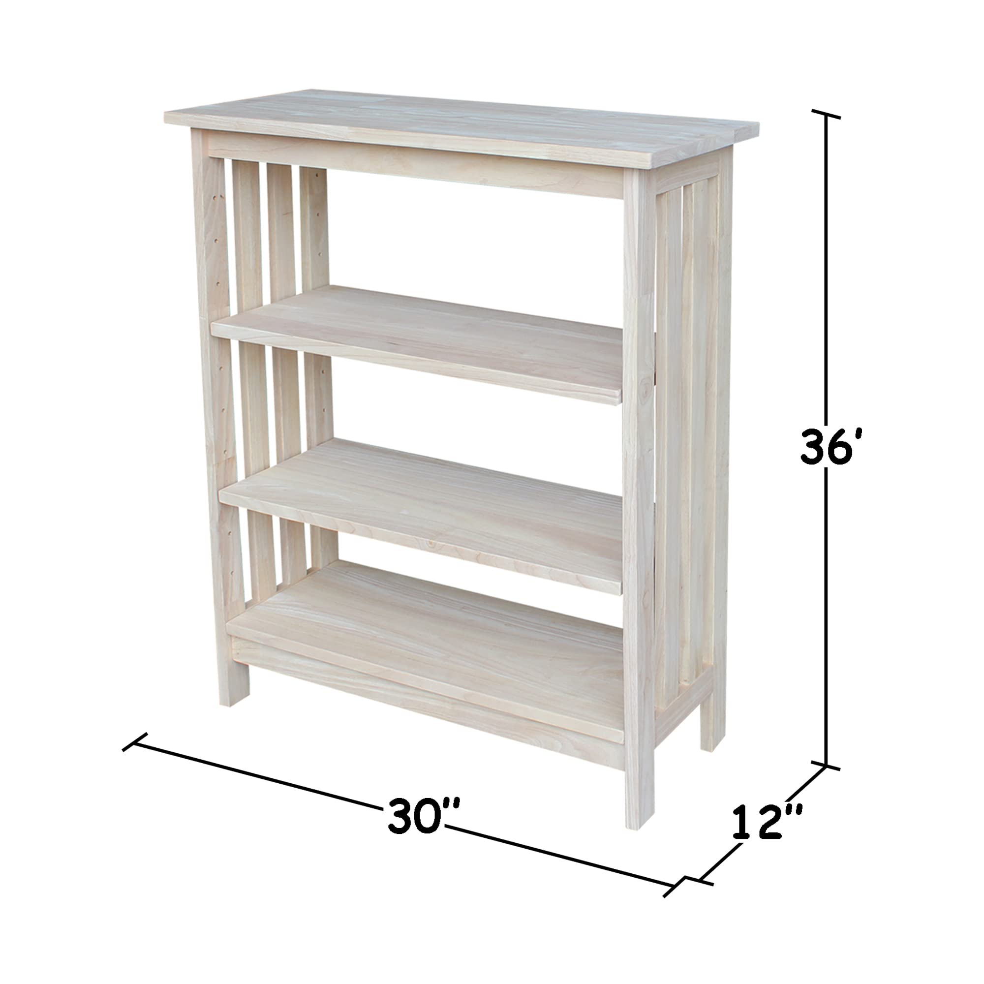 International Concepts 3-Tier Mission Shelf Unit - Unfinished Wood Storage Organizer for Living Room, Bedroom & Office | Rustic Home Decor