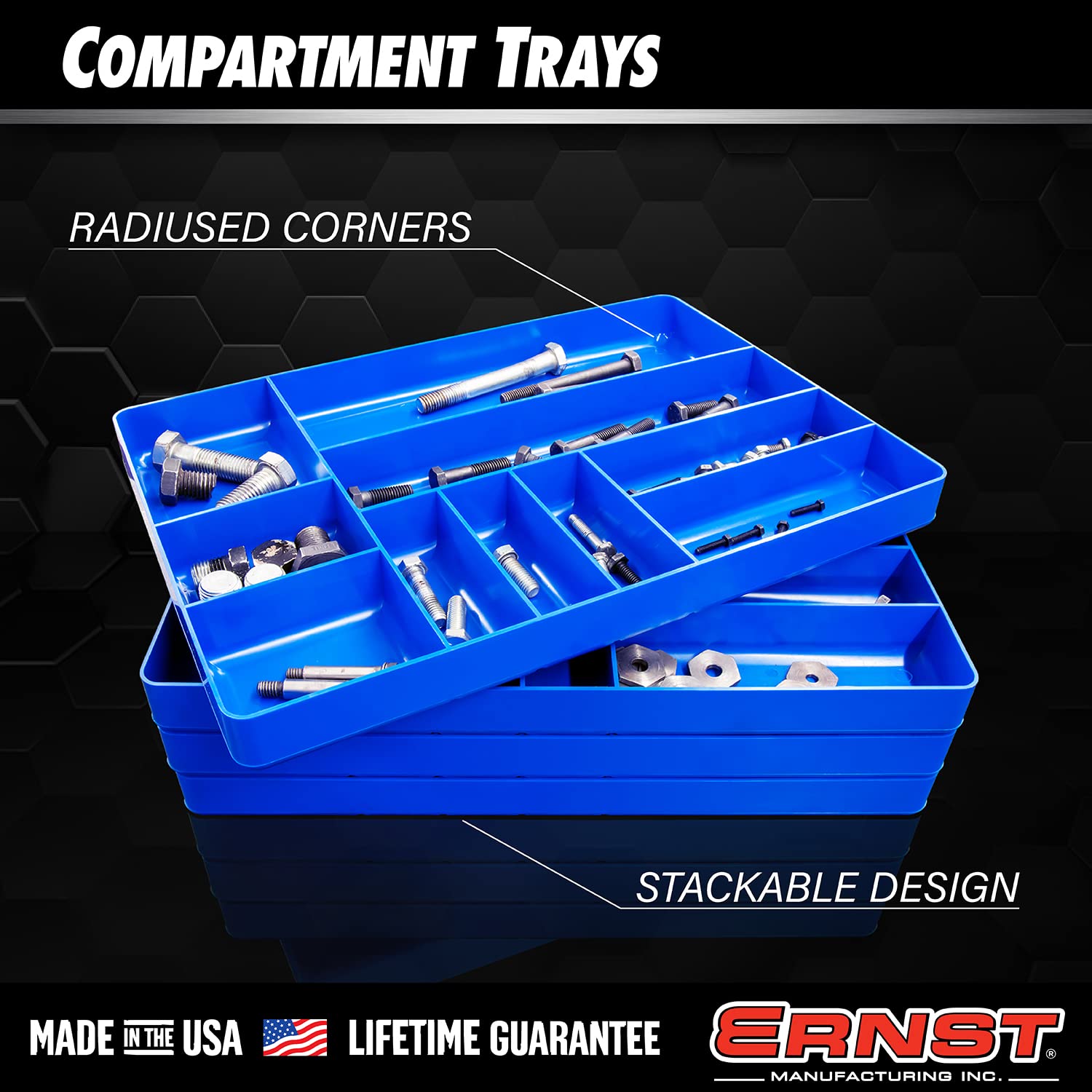 Heavy Duty Stackable Tool Organizer - 10 Compartment Drawer Tray for Garage & Workshop Storage - Perfect for Nuts, Bolts & Small Parts - Blue