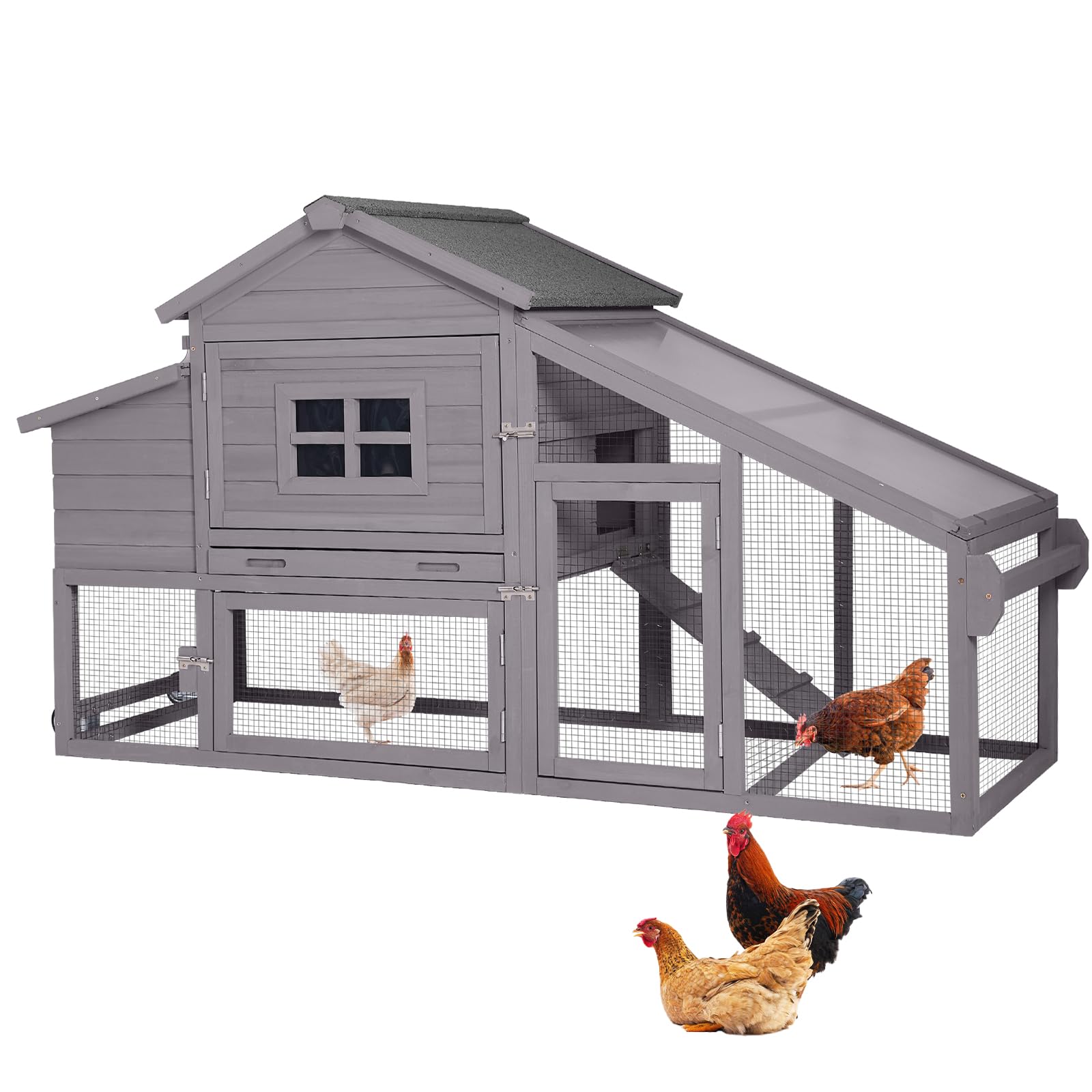 GUTINNEEN Mobile Chicken Coop with Wheels - Outdoor Poultry House with Nesting Box & Run - Portable Hen Cage for Chickens, Ducks & Small Animals - Perfect for Backyard Farming & Pet Keeping
