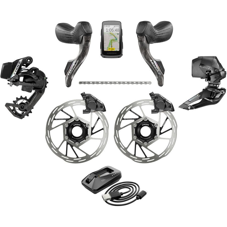 SRAM Force eTap AXS Road Bike Groupset - 2x12 Speed Electronic Shifting, HRD Shift/Brake Levers, Flat Mount Calipers, Rotors, Chain, Front/Rear Derailleurs | Compatible with Hammerhead Karoo & E1 | Perfect for Road Racing, Endurance Cycling & Performance Training