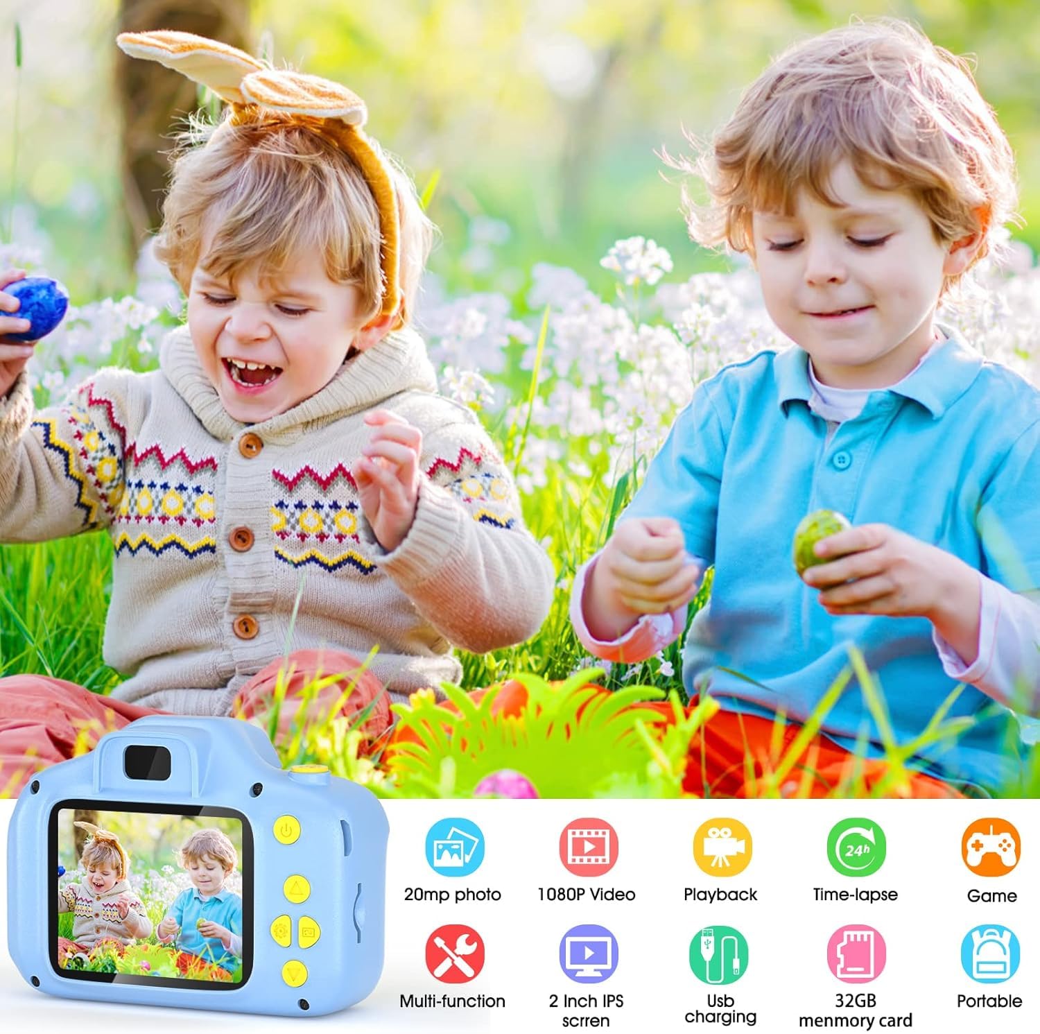 **Best Kids Digital Camera for 3-10 Year Old Boys & Girls - 1080P HD 2-Inch Screen, 32GB SD Card Included - Perfect Birthday Gift & Travel Toy for Toddlers (Blue)**