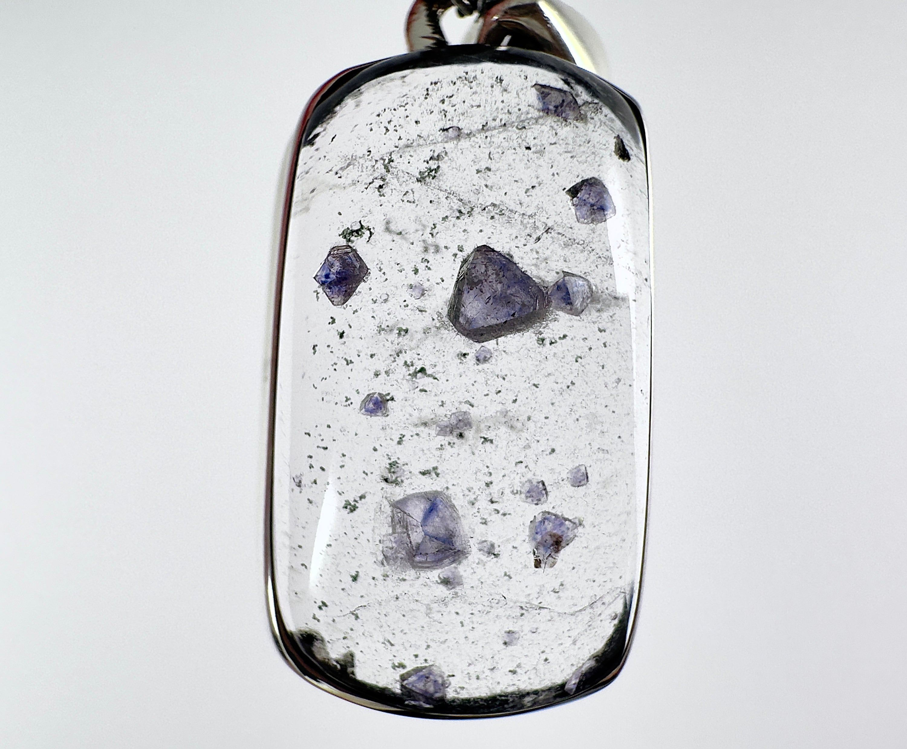 Natural Fluorite in Quartz Crystal Pendant - Sterling Silver Cabochon Fine Jewelry | Healing Stones for Energy & Balance | Unique Gift for Men & Women | Perfect for Meditation, Yoga & Spiritual Healing