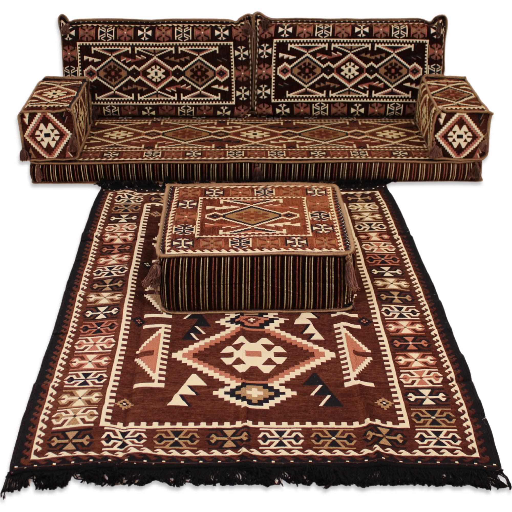 Arabic Majlis Sofa Set with Rug & Ottoman - Traditional Floor Seating Cushions for Living Room, Lounge & Cultural Gatherings | MA 41