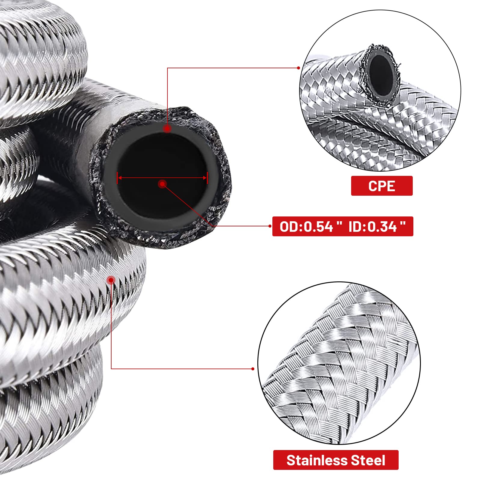 10FT 6AN Universal Fuel Line Hose Kit - 3/8