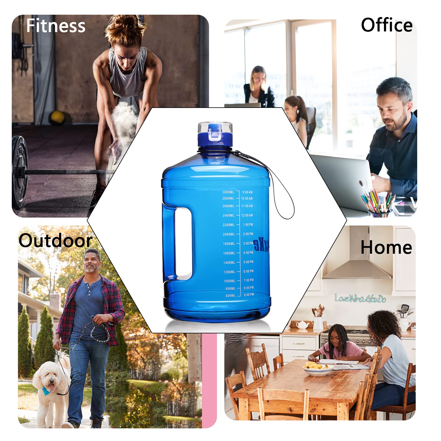 128oz Leakproof BPA Free Water Bottle with Handle & Time Marker - for Fitness, Sports & Daily Hydration