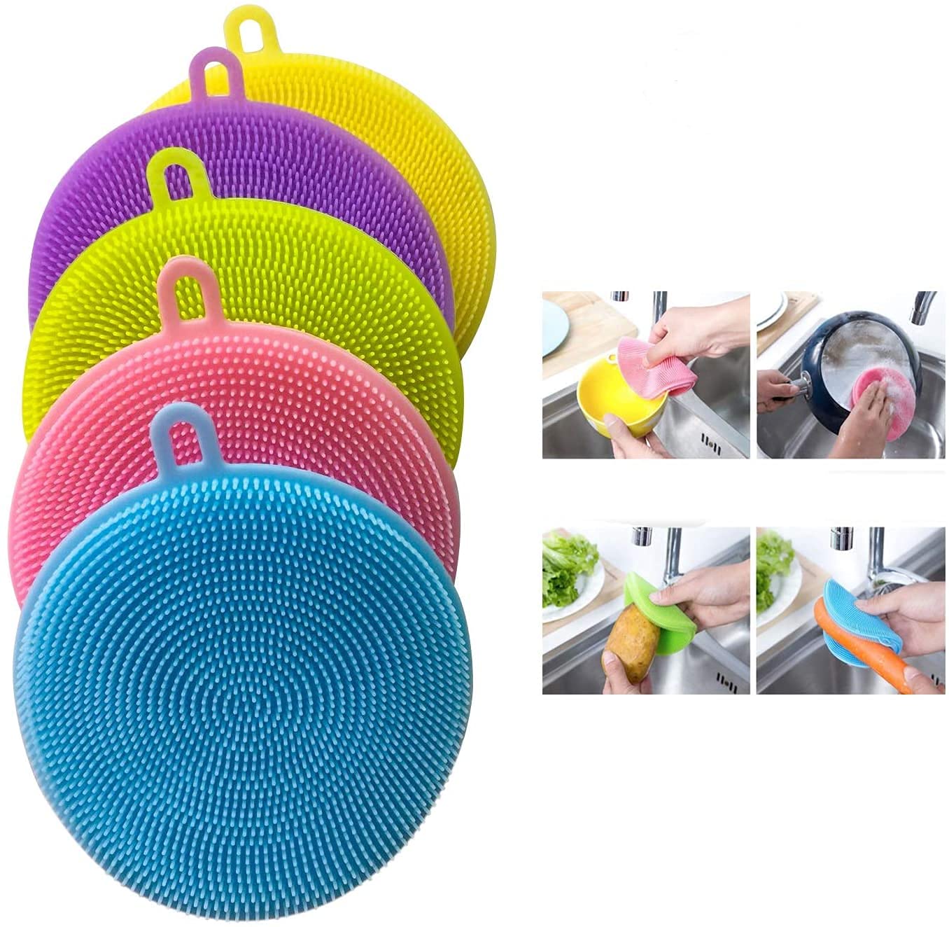 Eco-Friendly Silicone Dish Sponge Set - 5pcs Non-Scratch Kitchen Cleaning Sponges, Reusable Dish Washing Brush Alternative for Gentle Cleaning - Perfect for Daily Dishwashing, Pots, Pans & Delicate Cookware