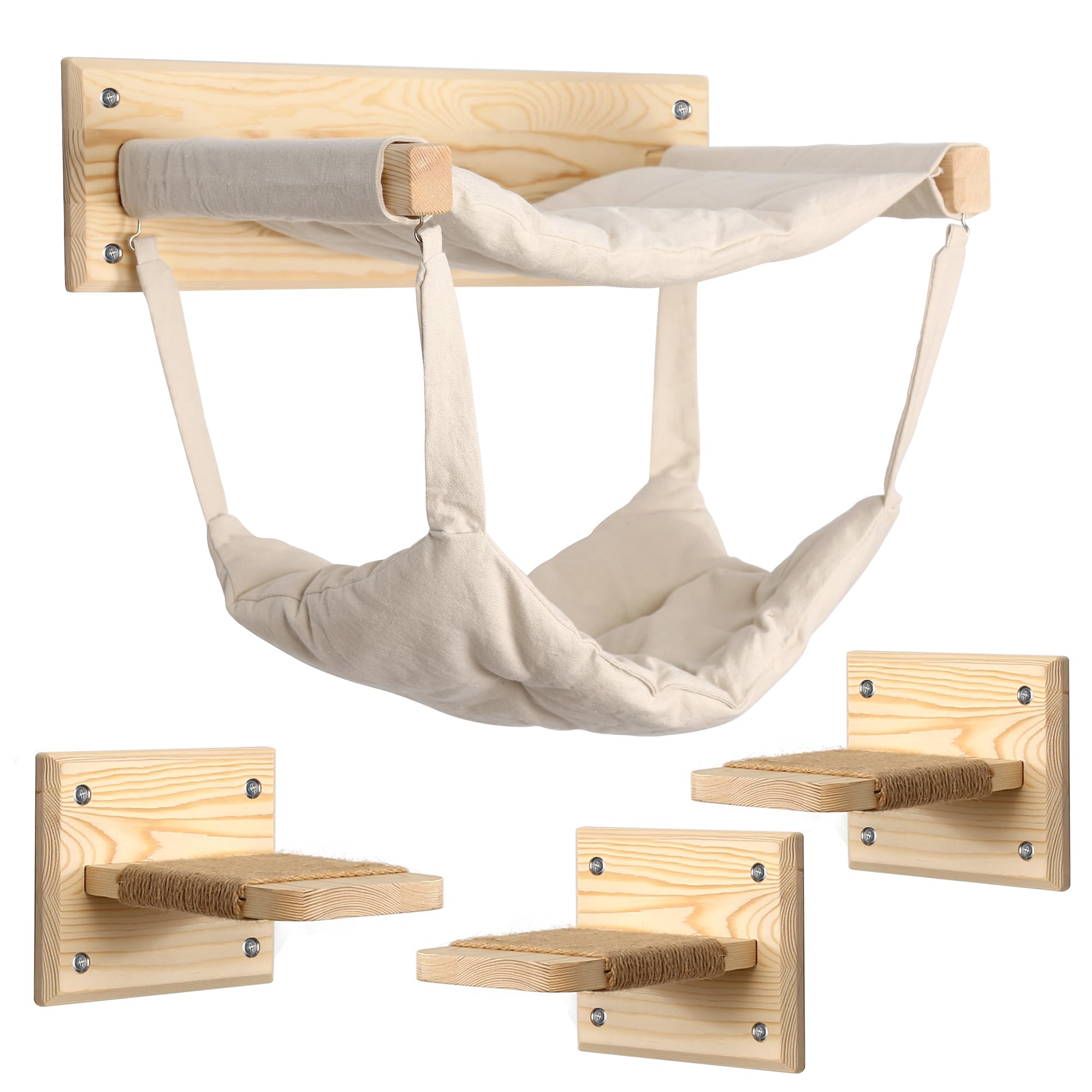 Premium Multi-Level Wall Mounted Cat Furniture with Double Hammock, Steps & Sisal - Modern Cat Shelves, Stylish Cat Bed for Indoor Play & Climbing - Perfect for Small Spaces & Cat Enrichment