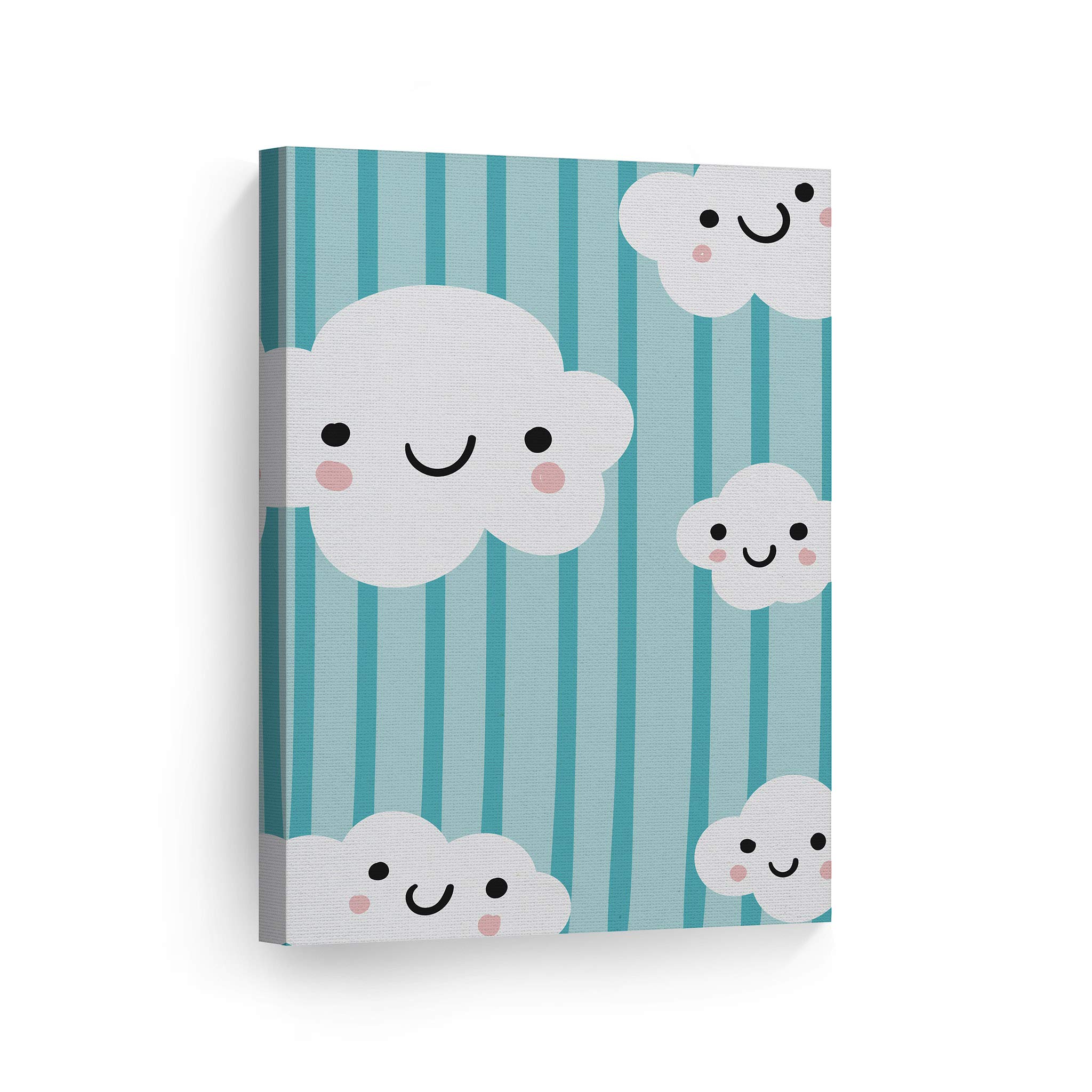 Smile Art Design Lovely Clouds Blue Background Canvas Print - Nursery Wall Art for Baby & Kids Room Decor - Ready to Hang 28x19 Inch - Made in USA | Perfect for Nursery, Bedroom, Playroom & Gift