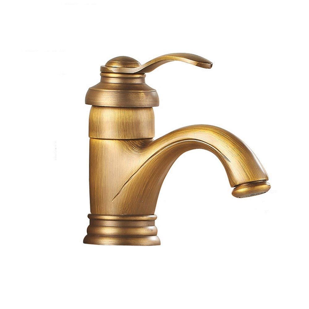 Vintage Brass Single Handle Monoblock Mixer Faucet - Full Copper Hot & Cold Water Tap for Bathroom Basin & Kitchen Sink - Antique Waterfall Design - Perfect for Vintage Style Bathrooms & Farmhouse Kitchens