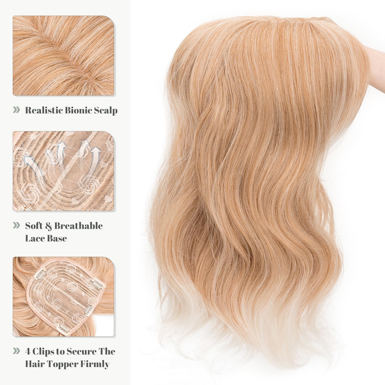 18 Inch Synthetic Hair Topper with Bangs - Natural Looking Hairpiece for Thinning Hair - Perfect for Daily Wear, Cosplay & Special Occasions