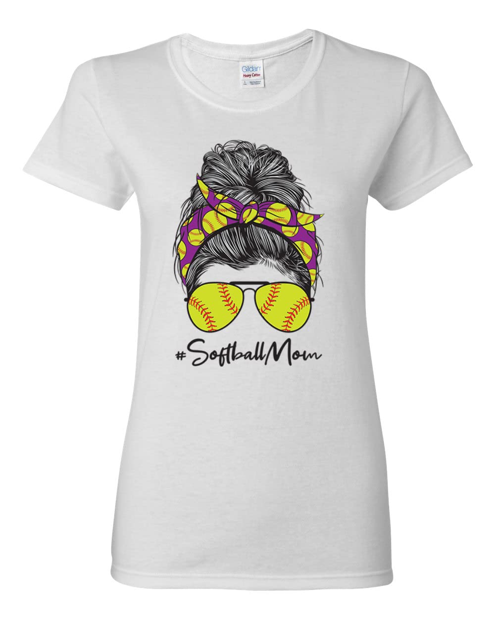 Softball Mom Graphic T-Shirt - Messy Bun Baseball Mom Shirt for Women - Funny Sports Lover Tee - Perfect for Mother's Day, Game Day & Team Mom Gifts - Great for Sideline Cheering & Mom Life Apparel