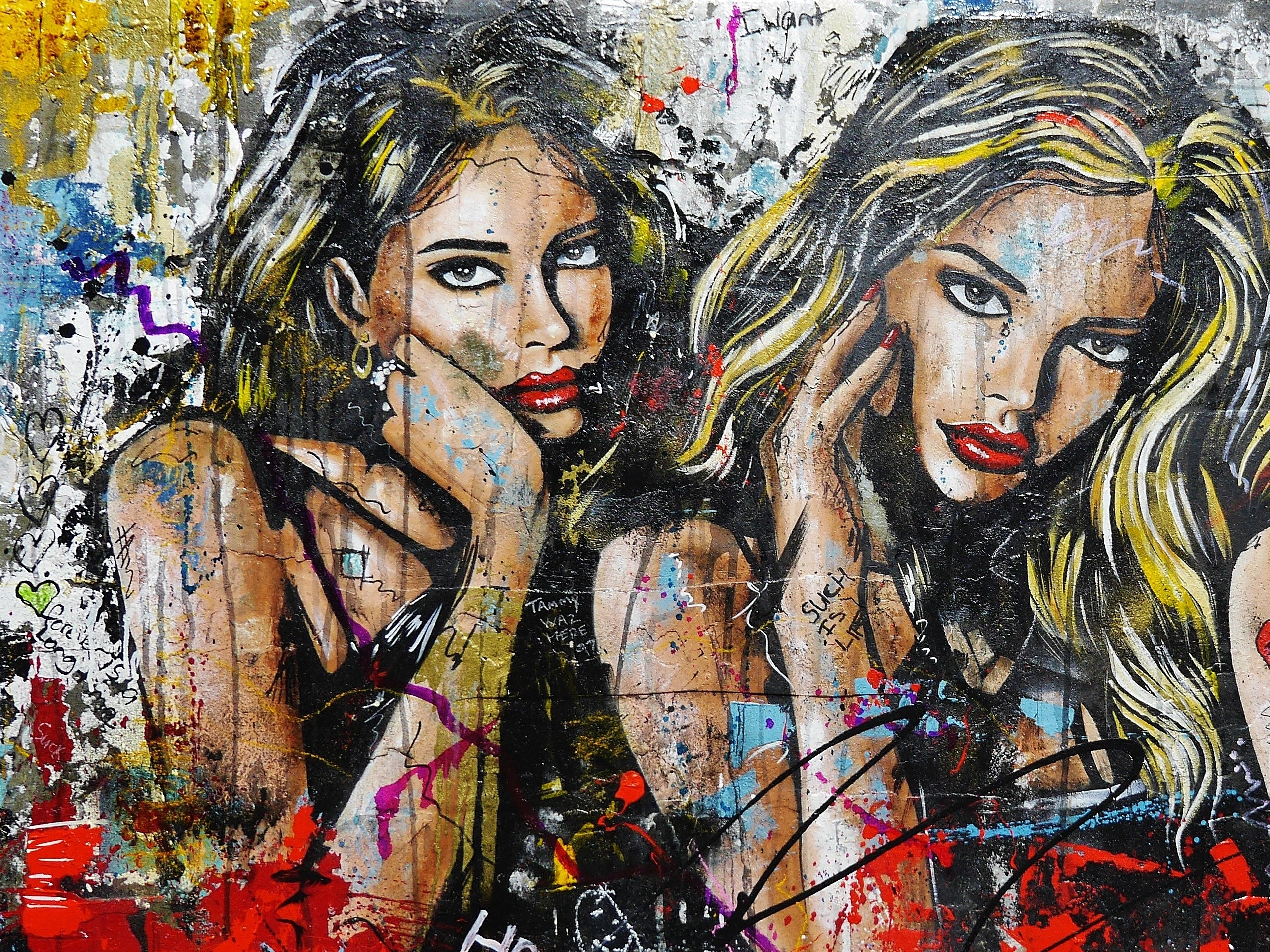 190cm x 100cm Sexy Concrete Textured Street Art Painting of Goddesses - Modern Wall Decor for Living Room, Bedroom & Office
