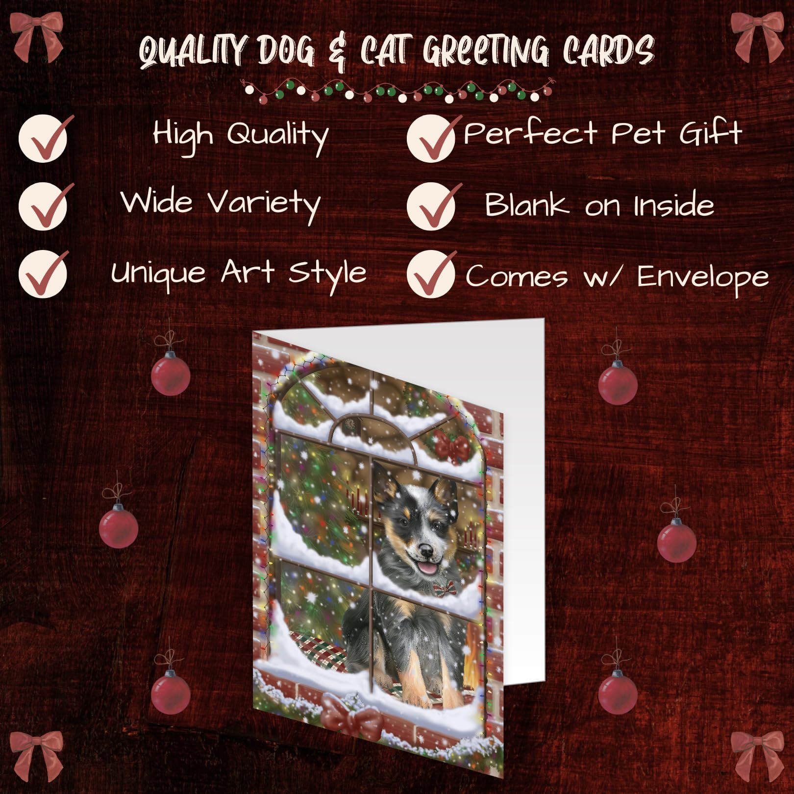Blue Heeler Dog Christmas Greeting Cards - 10 Adorable Pet Invitation Cards with Envelopes - Perfect for Holiday Pet Lovers & Animal Art Collectors - Festive Canine-Themed Seasonal Cards GCD64892