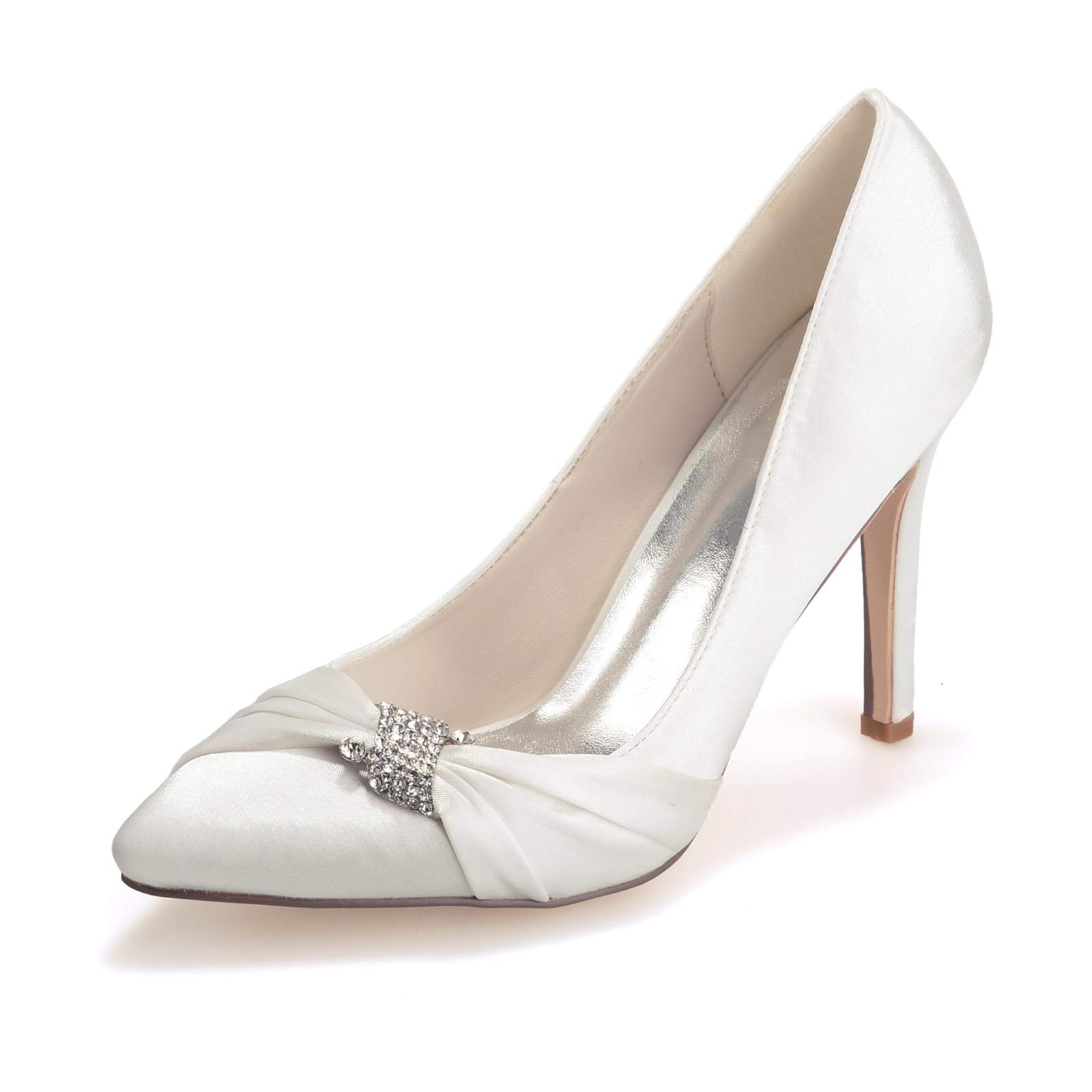 MGEM Women's Wedding Shoes - Elegant Pointed Toe Satin Stiletto Heels with Rhinestone Bow for Brides, Prom, Evening Party & Formal Events - Perfect for Bridal Shower, Reception and Red Carpet Occasions