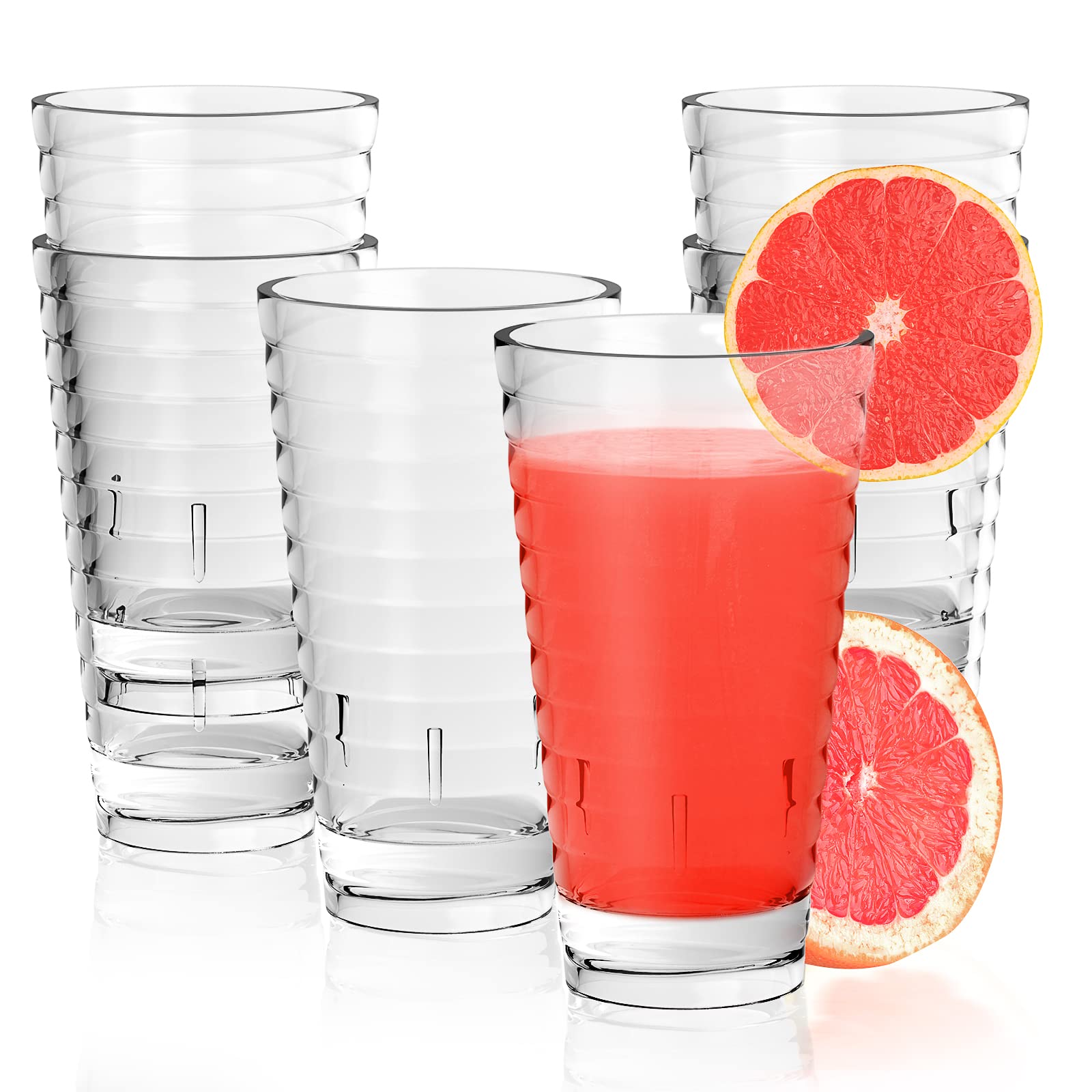WANCHIY 18 oz Plastic Tumblers Set of 6 - Reusable Unbreakable Acrylic Drinking Glasses, Dishwasher Safe Cups for Kitchen, Bar, Party & Outdoor - Large Capacity, BPA-Free, Easy to Clean