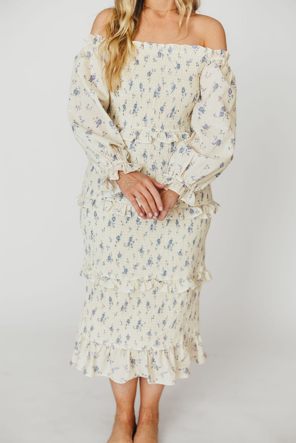 Chloe Maternity Midi Dress - Blue Flowy Bump-Friendly Dress for Pregnancy | Perfect for Baby Showers, Maternity Photos & Special Occasions