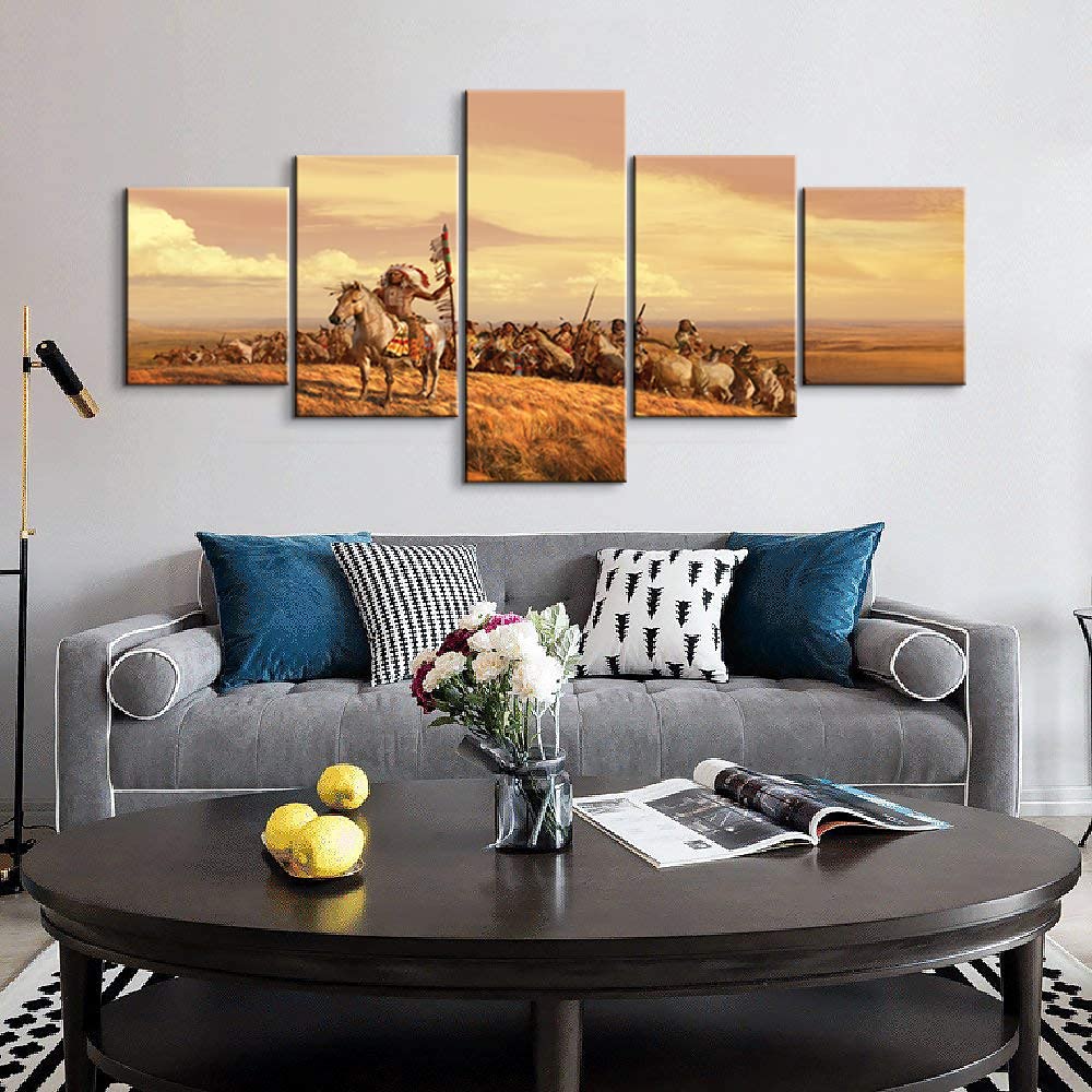 5-Piece Native American Wall Art Set - Indian Decor, Chiefs Wall Decor, 50''W x 24''H - Perfect for Living Room, Bedroom & Office Decor