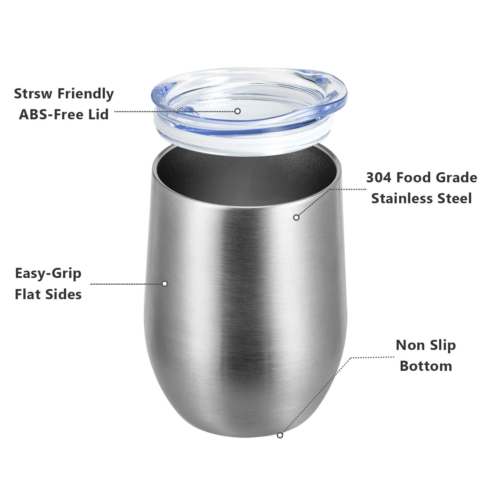 MEWAY 12oz Stainless Steel Wine Tumbler with Lid - 12 Pack Double Wall Vacuum Insulated Travel Mug for Wine, Coffee, Cocktails - Perfect for Parties, Picnics, and Gifts (Silver)