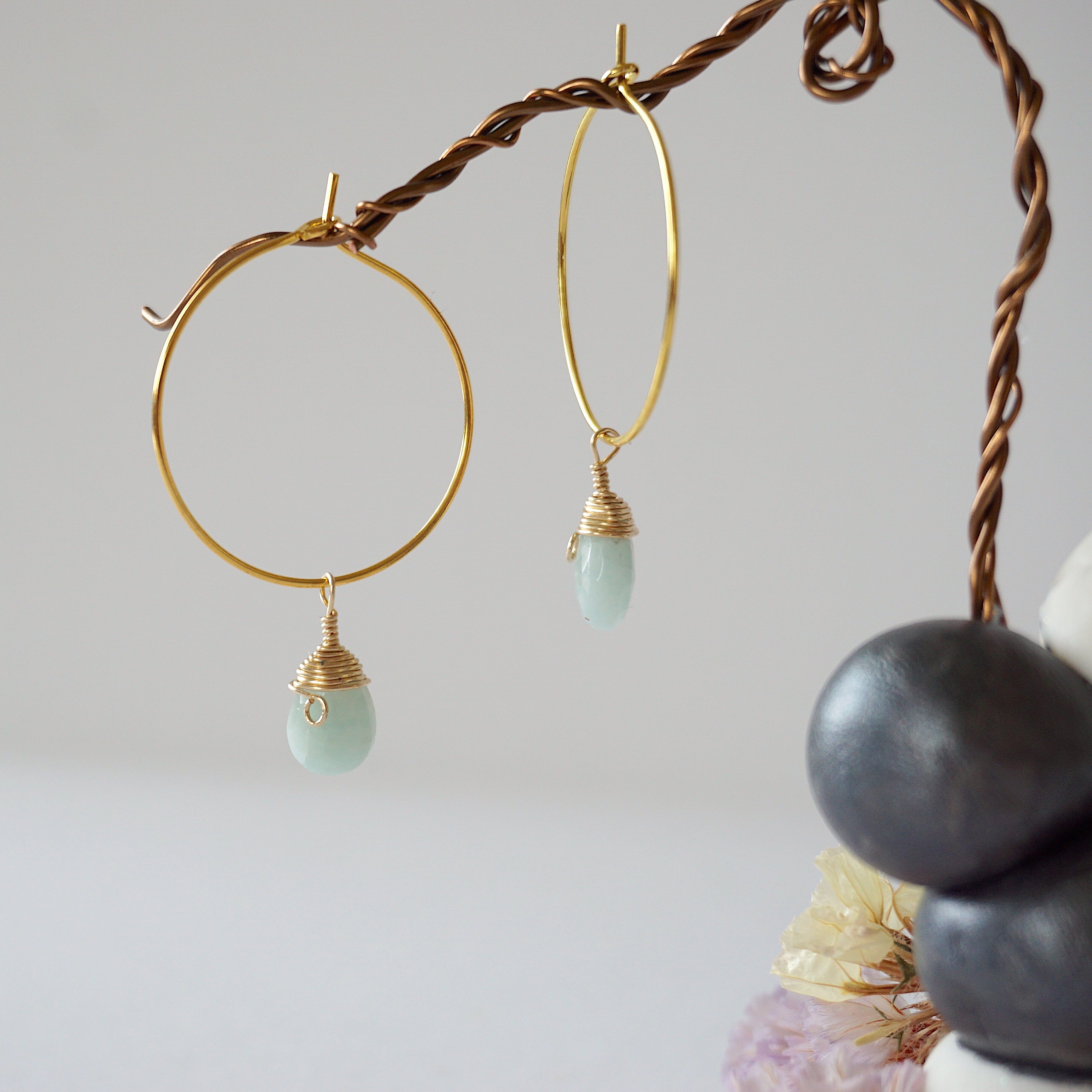 Aquamarine Gold Plated Hoop Earrings for Women - Dainty Blue Gemstone Jewelry Gift for Her - Perfect for Weddings, Parties & Everyday Wear