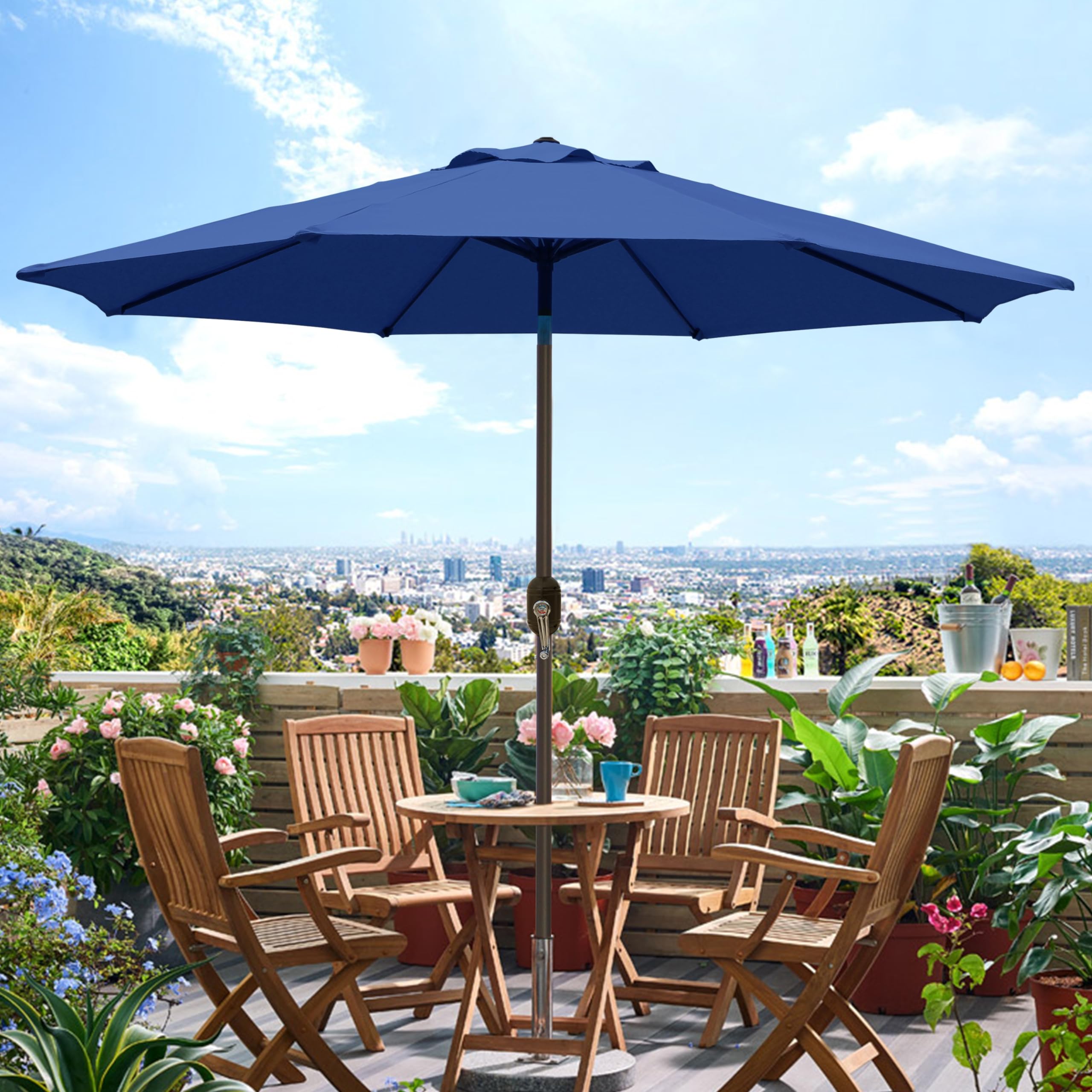 Blissun 9' Outdoor Patio Umbrella - Heavy Duty Market Umbrella with 8 Sturdy Steel Ribs, Push Button Tilt & Easy Crank Lift - Perfect for Backyard, Poolside, Restaurant & Outdoor Dining Areas