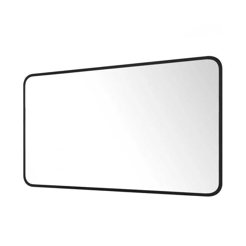 Modern Black Aluminum Framed Wall Mirror - Sleek Soft Corner Design for Living Room, Bedroom & Bathroom Decor | Home & Office Interior Accent Mirror