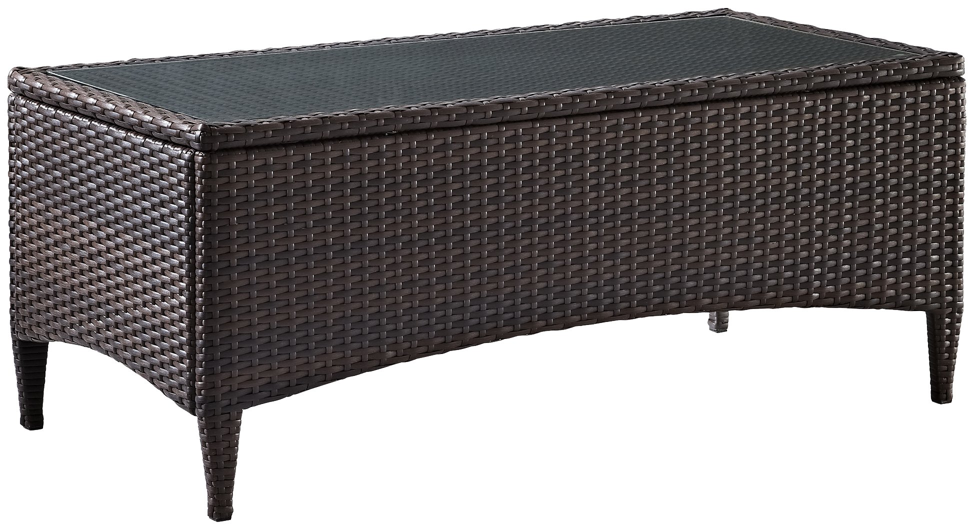 Crosley Kiawah Outdoor Wicker Coffee Table with Tempered Glass Top - Brown Rattan Patio Furniture for Garden, Poolside & Porch Decor