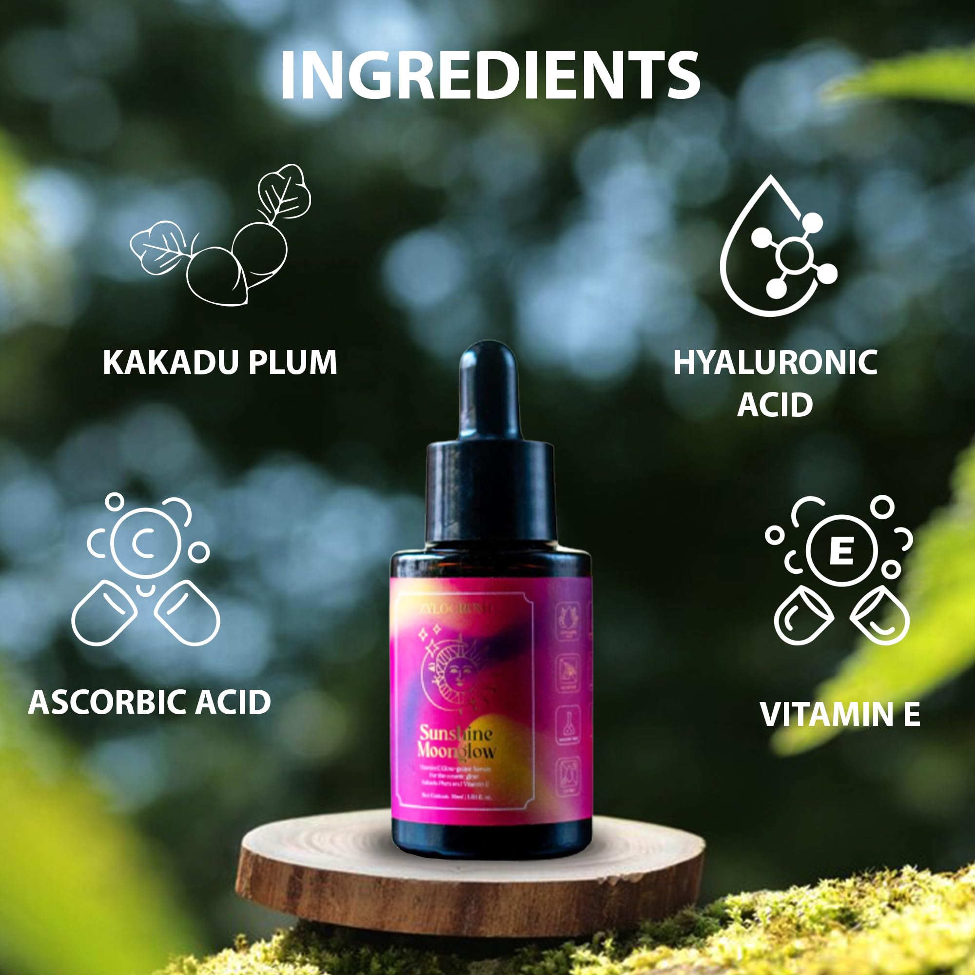 Zylocrush Sunshine Moonglow Cosmic Glow-Getter Serum with Vitamin C & Kakadu Plum | Brightening Face Serum for Radiant & Smooth Skin | 30ml | Day & Night Use for Natural Glow | Perfect for Dry, Dull & Aging Skin Care Routine