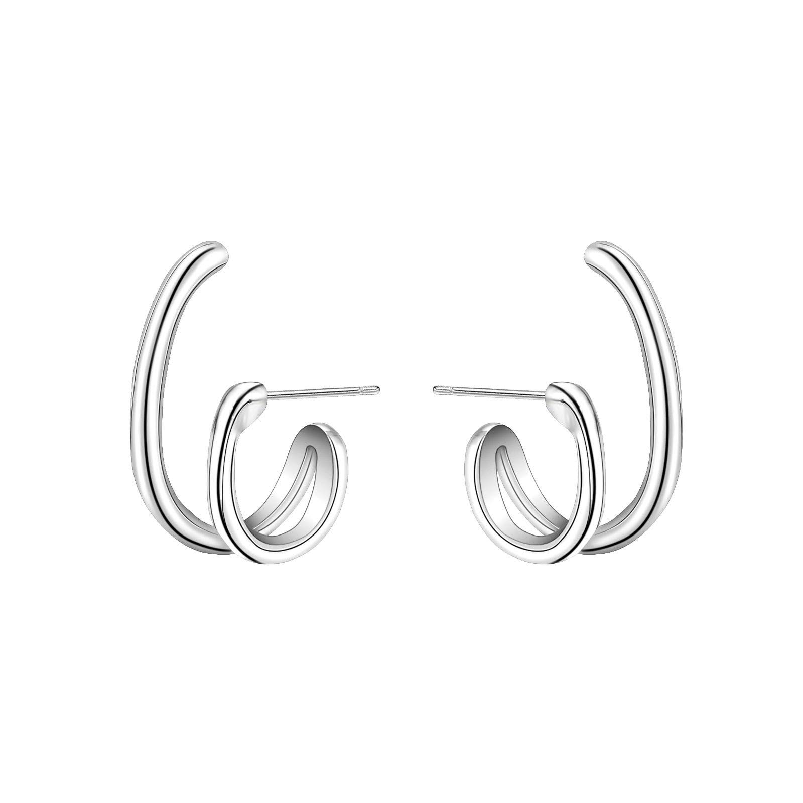 Trendy Silver Heart & Circle Earrings for Women - Fashionable Semi-Circle & Heart Shaped Jewelry - Perfect for Parties, Dating & Everyday Wear