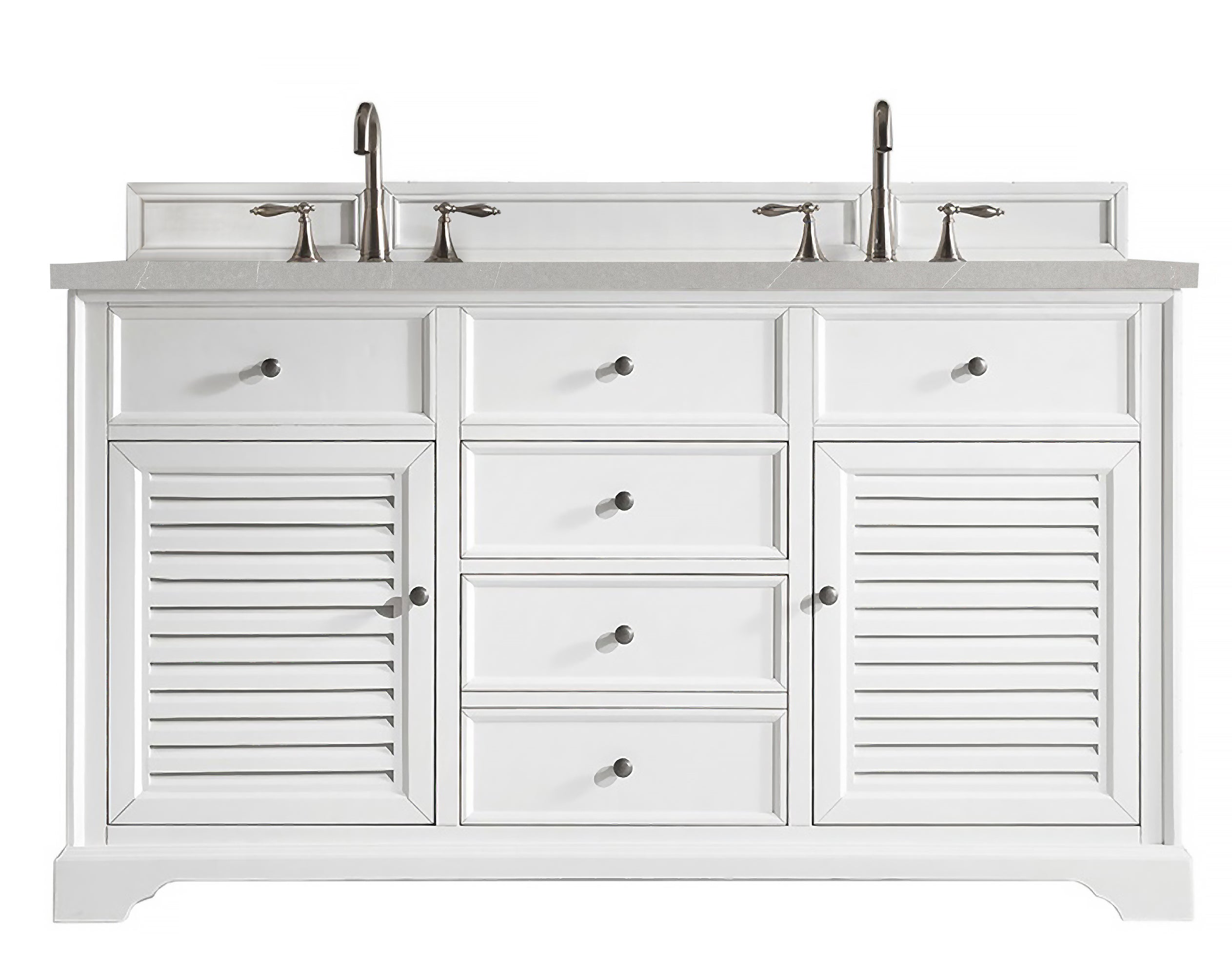 Savannah 60 Inch Double Vanity Cabinet with 3CM Eternal Serena Quartz Top - Bright White Bathroom Vanity for Master Bath & Guest Bath Remodel - Durable & Stylish Bathroom Storage Solution