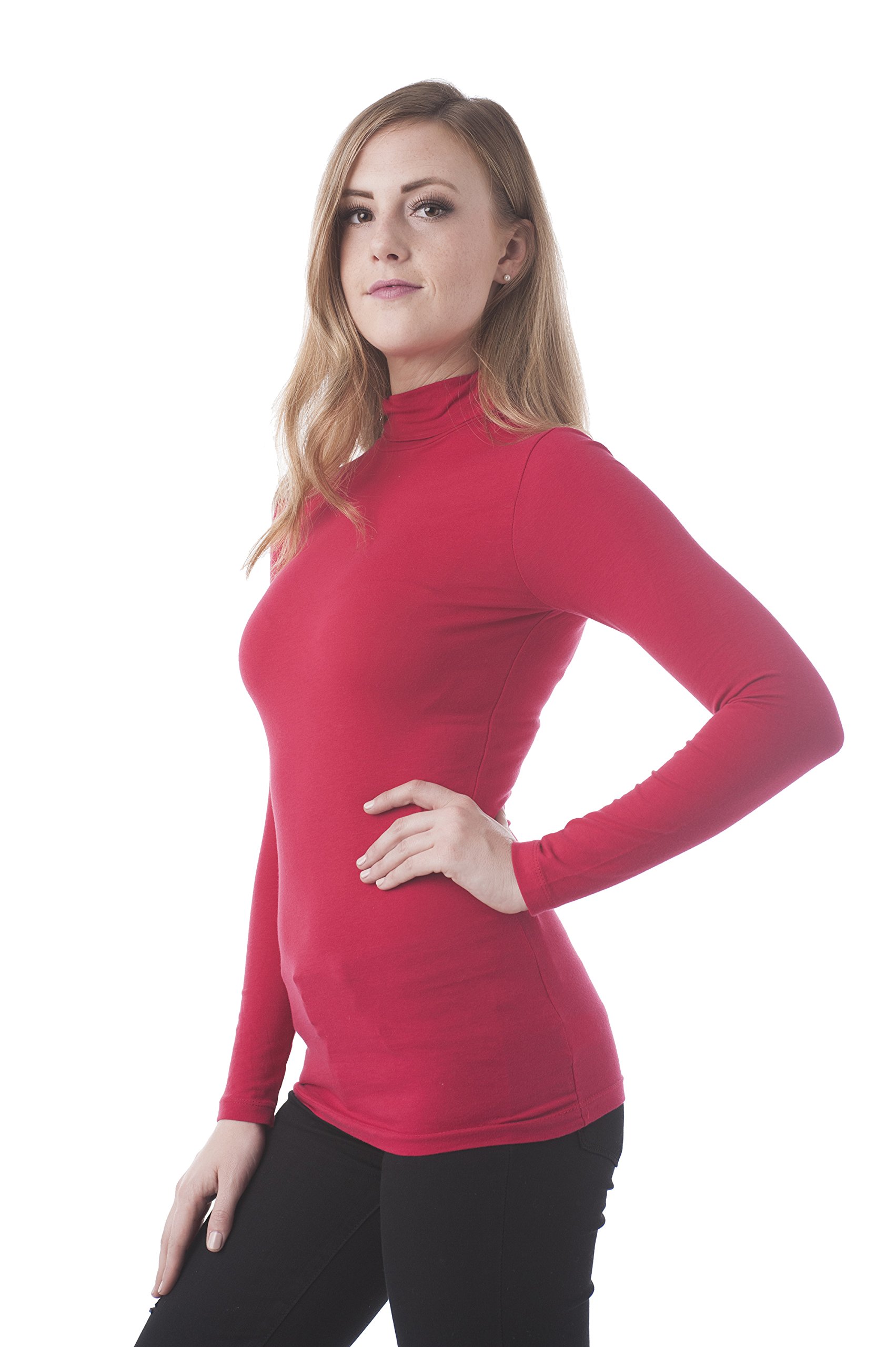 Women's Long Sleeve Plain Funnel Neck T-Shirt - Soft Casual Basic Top for Everyday Wear | Perfect for Work, Office, and Layering Outfits