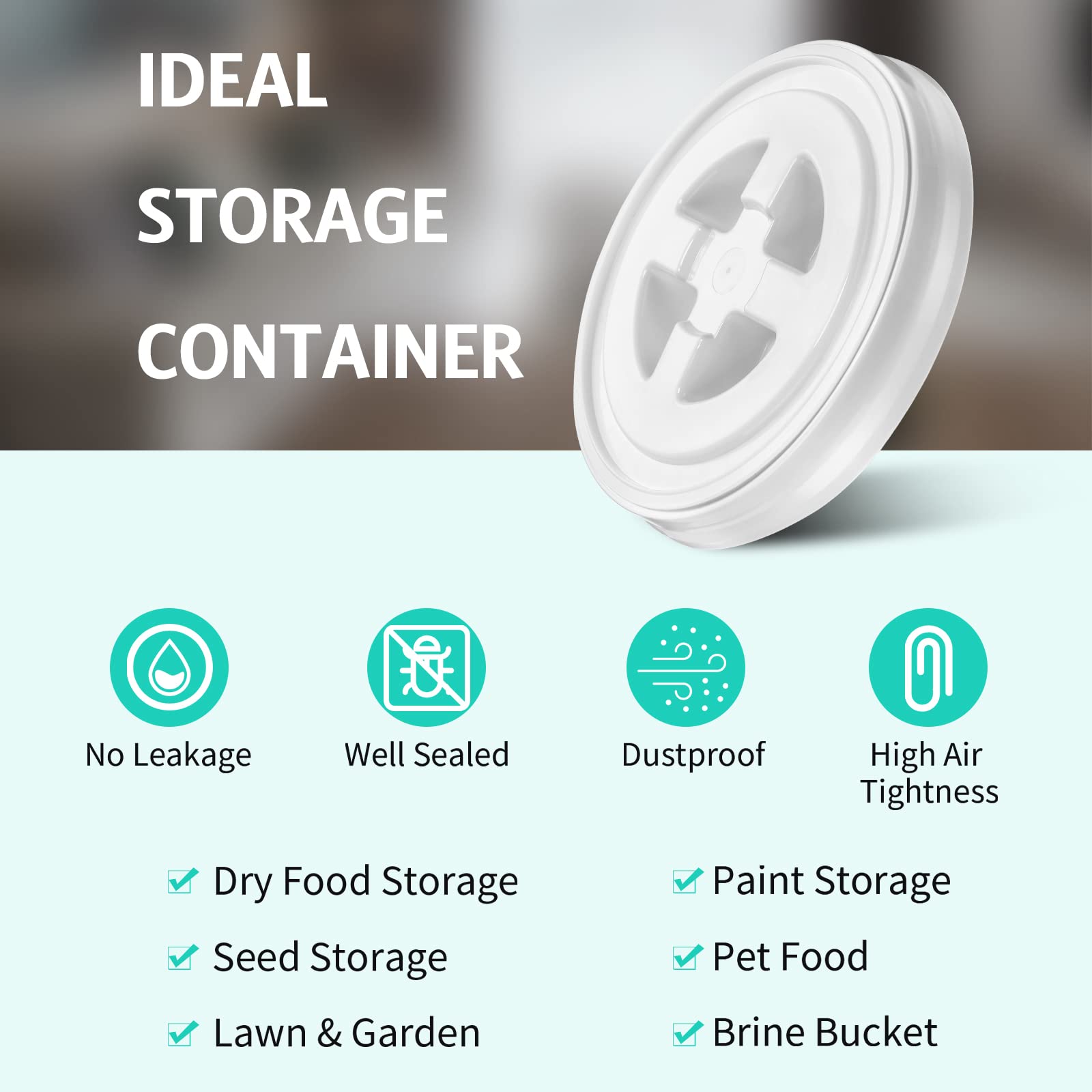 eBoot 12-Pack 5 Gallon Screw Top Bucket Lids - Leak Proof & Airtight - White Plastic Bucket Seal Lids for Pet Food Storage & Gamma Buckets - Perfect for Bulk Food Storage, Gardening Supplies & Home Organization