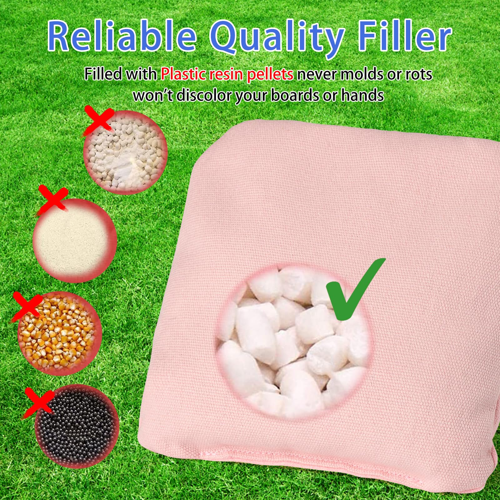 EunHo Professional Regulation Cornhole Bags Set of 8 - Dual Sided Slick & Stick Bean Bags for Outdoor Tossing Games - All Weather Resistant for Backyard, Tailgating & Beach Parties