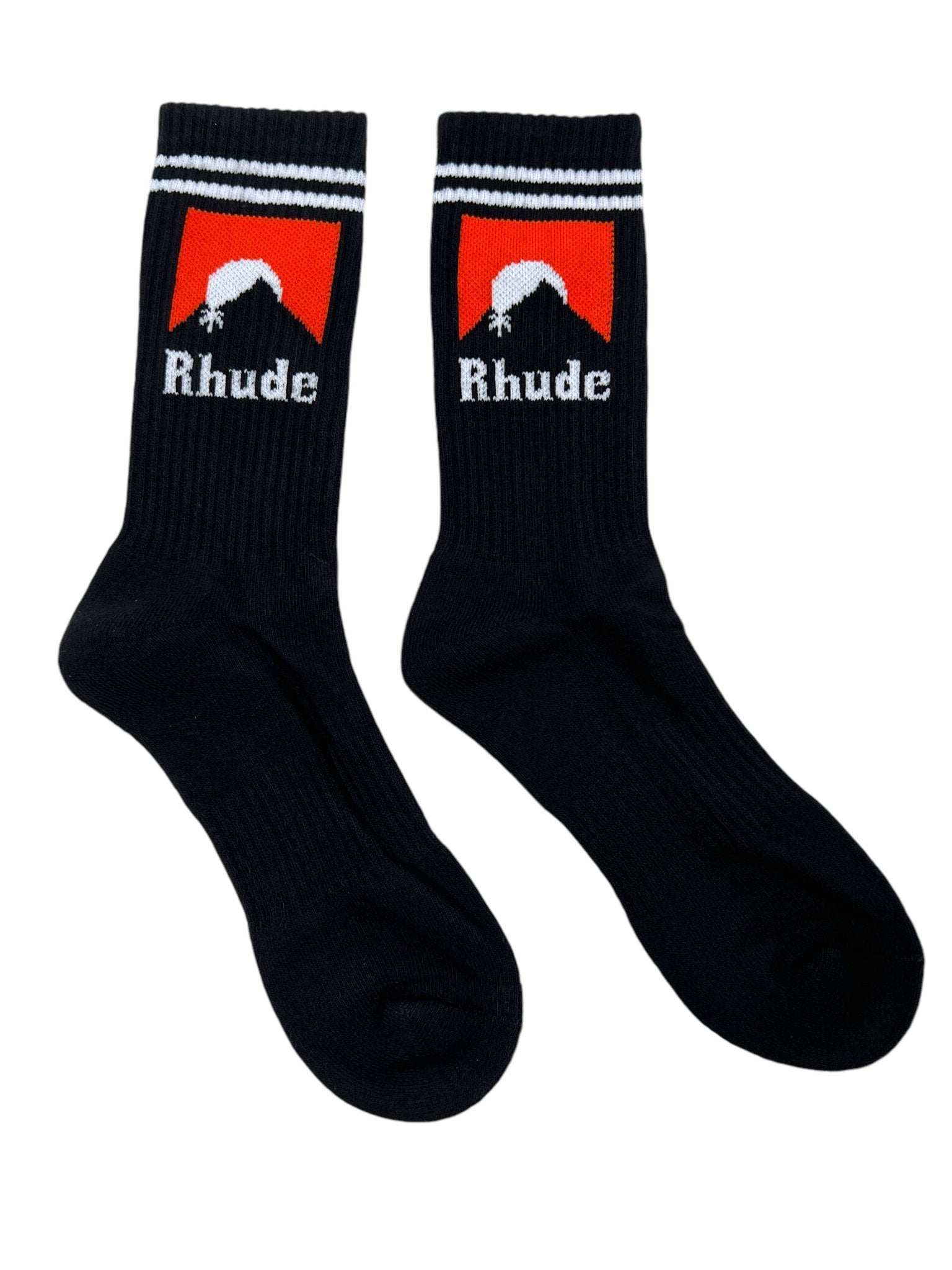 Rhude Moonlight Socks - Black, White & Orange Color Block Design - Comfortable & Stylish Crew Socks for Men - Perfect for Casual Wear, Sneakers & Street Fashion