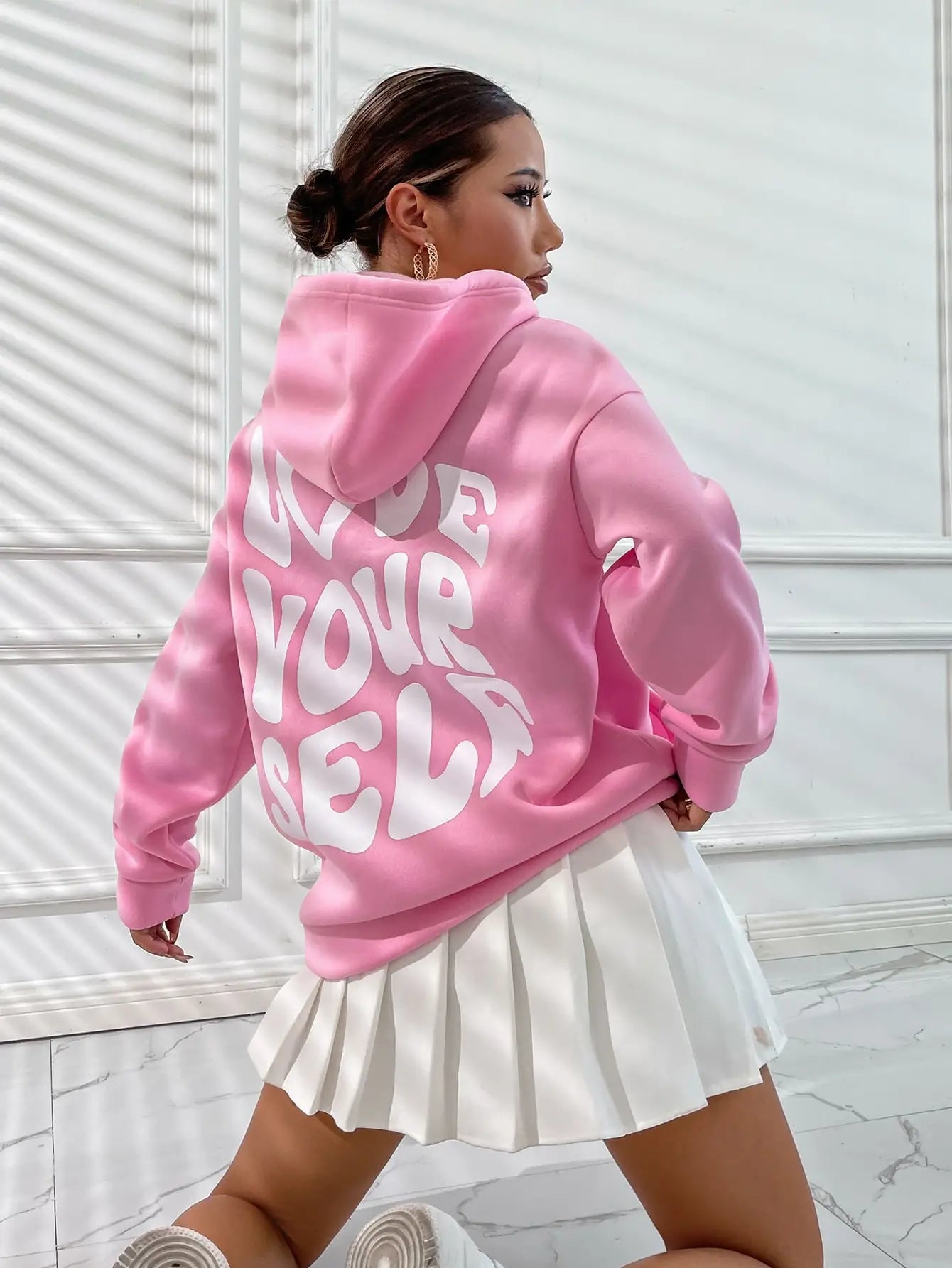 Love Yourself Cotton Printed Hoodie - Creative Oversized Women's Sweatshirt for Streetwear & Harajuku Fashion | Perfect for Casual Outfits, Outdoor Activities and Trendy Street Style