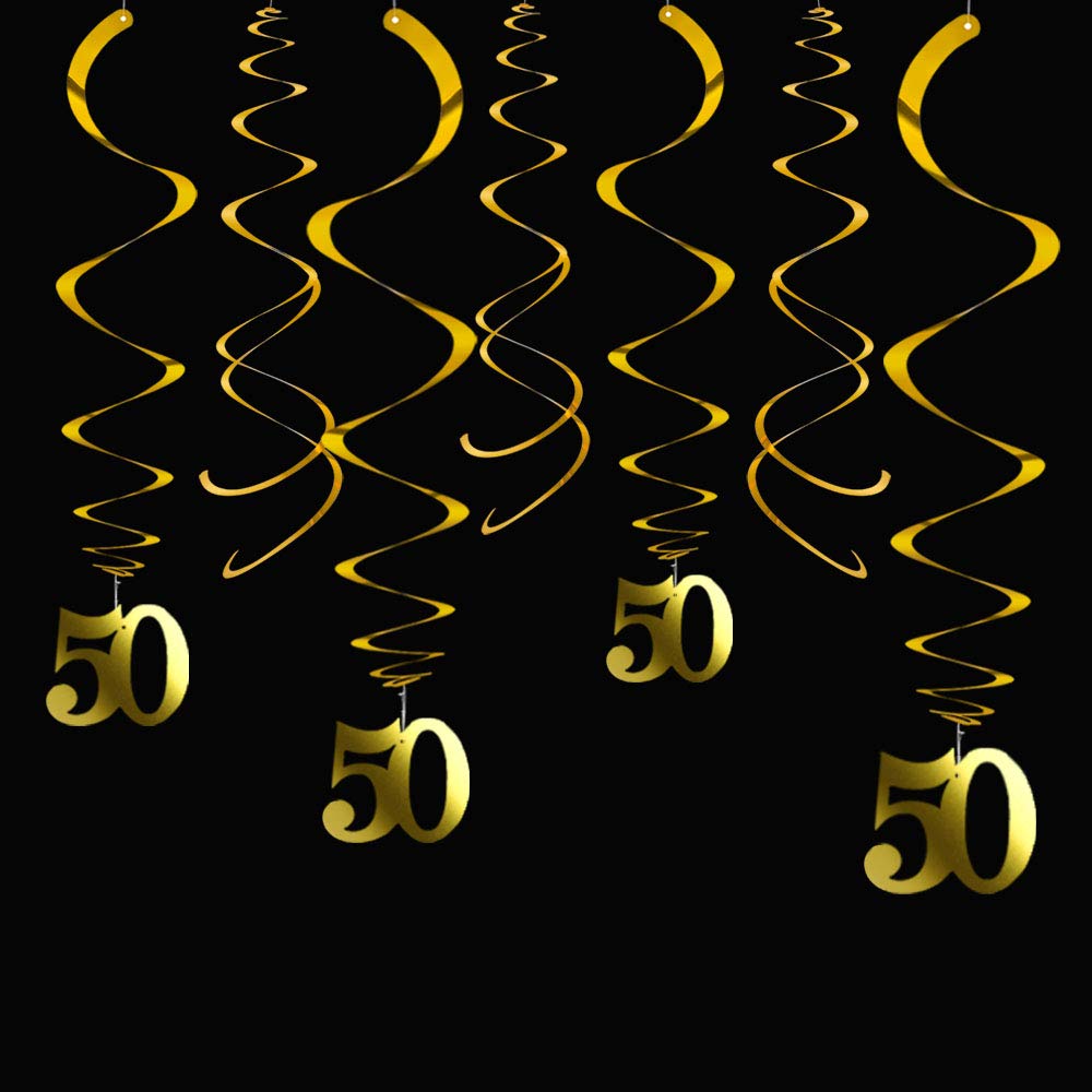50th Birthday Party Decorations - Pack of 20 Gold Foil Ceiling Hanging Swirls for Anniversary & Milestone Celebrations - Perfect for 50th Birthday Parties, Golden Anniversaries & Special Events