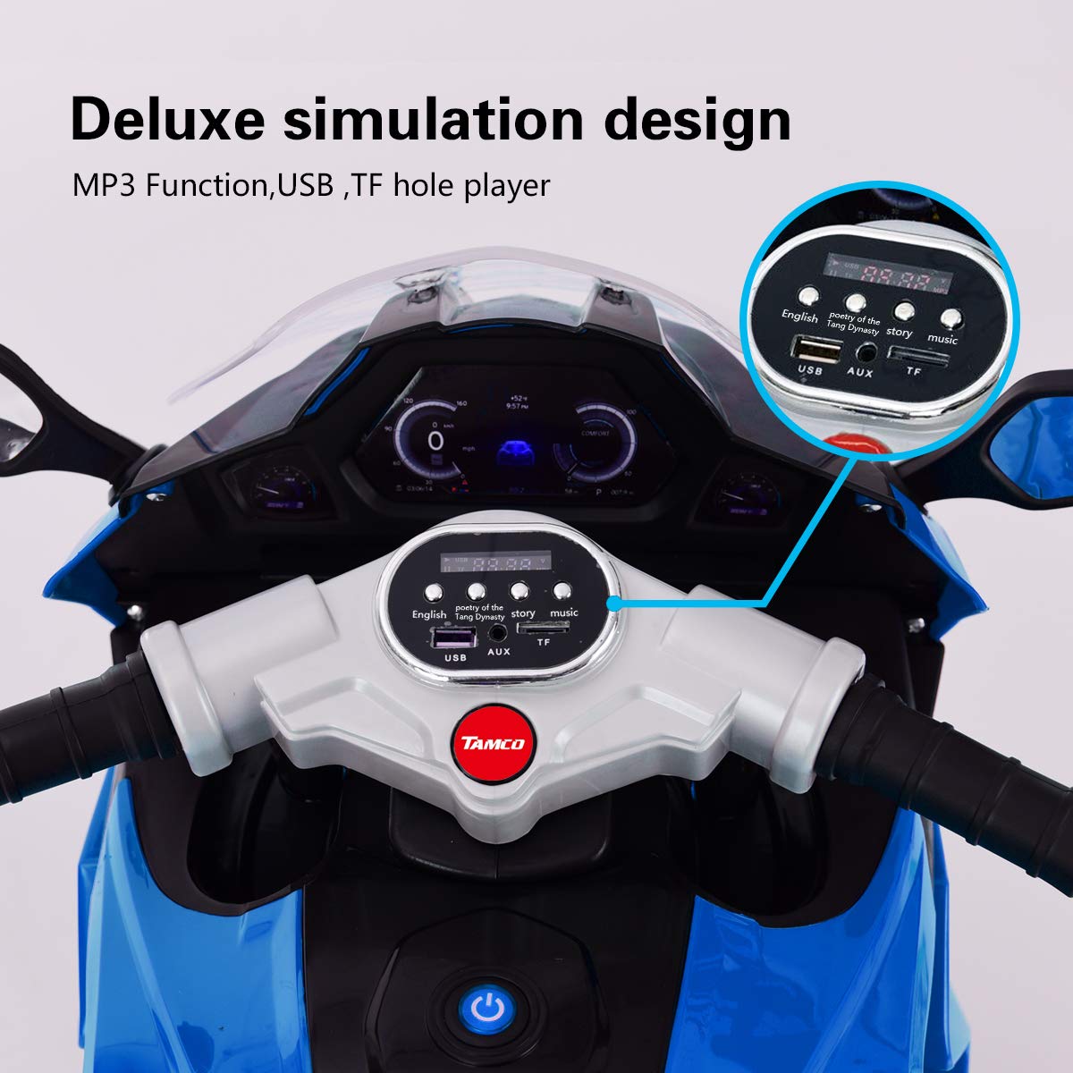 Kids Electric Ride-On Motorcycle - 12V Blue Toy with 3 Twinkling Wheels for Outdoor Play