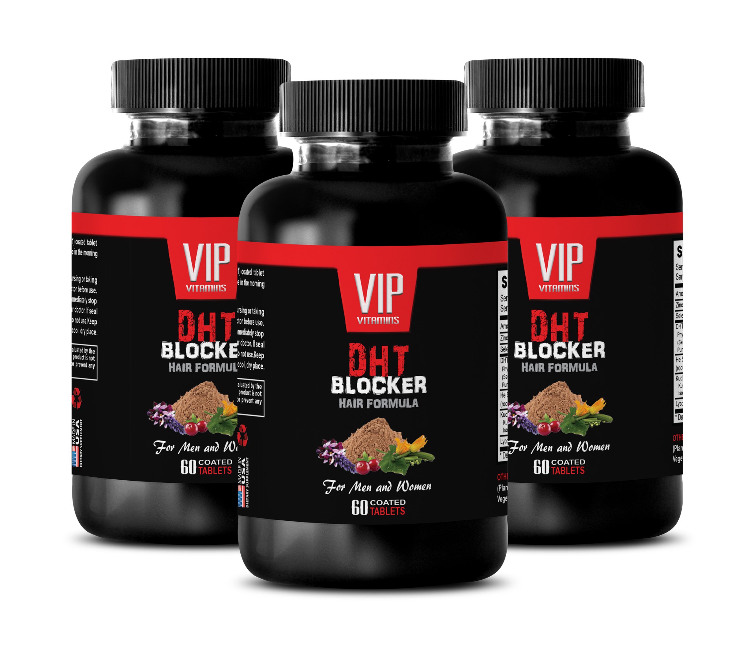 Natural Hair Growth Supplement with DHT Blocker - Saw Palmetto Formula for Men & Women - 180 Coated Tablets (3 Bottles) - Promotes Thicker Hair & Reduces Hair Loss for Daily Hair Care Routine