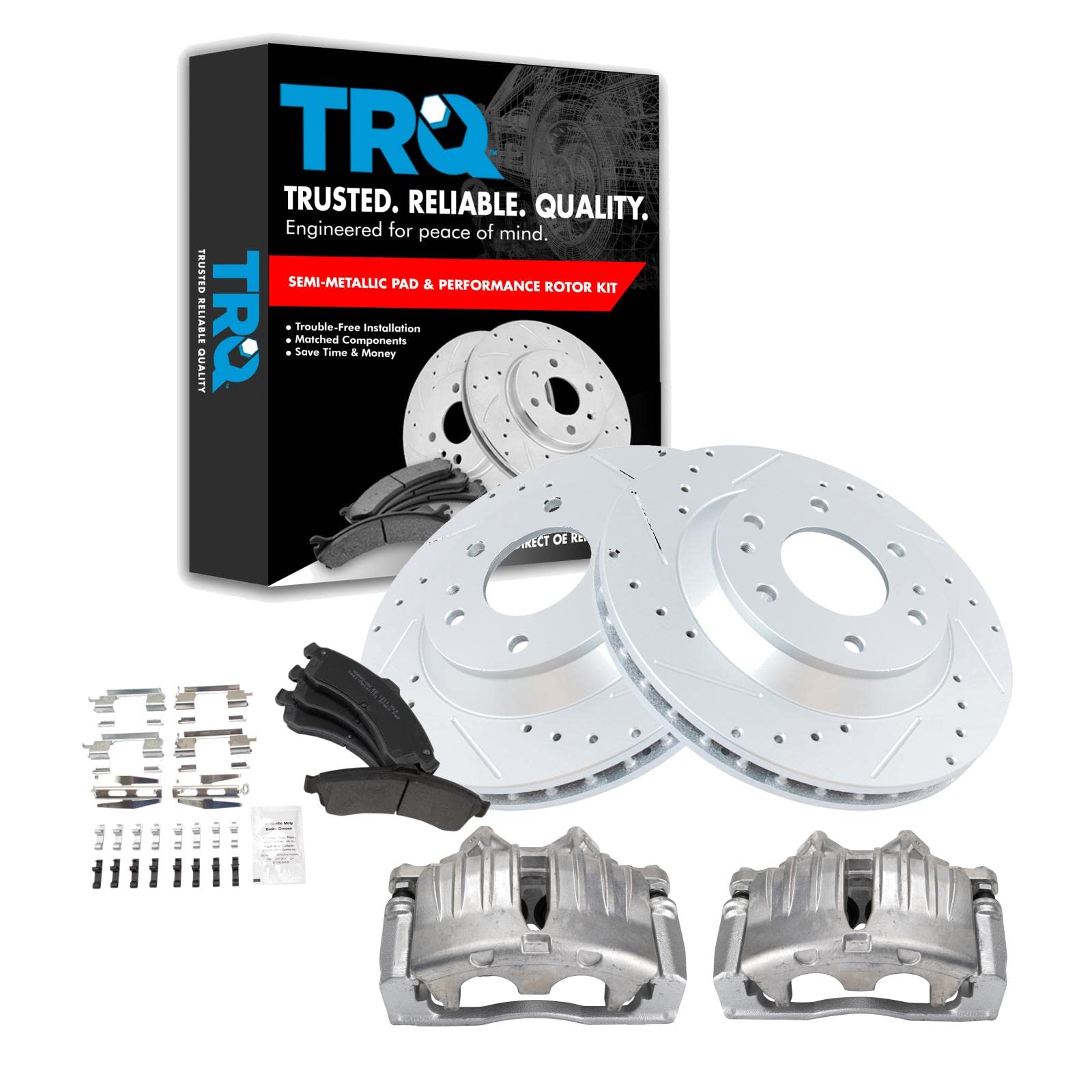 TRQ Front Performance Brake Pad & Rotor Kit - Semi-Metallic Vented, G-Coated - Compatible with 2004-2005 Isuzu Ascender - Perfect for Off-Roading, Towing & High-Performance Driving