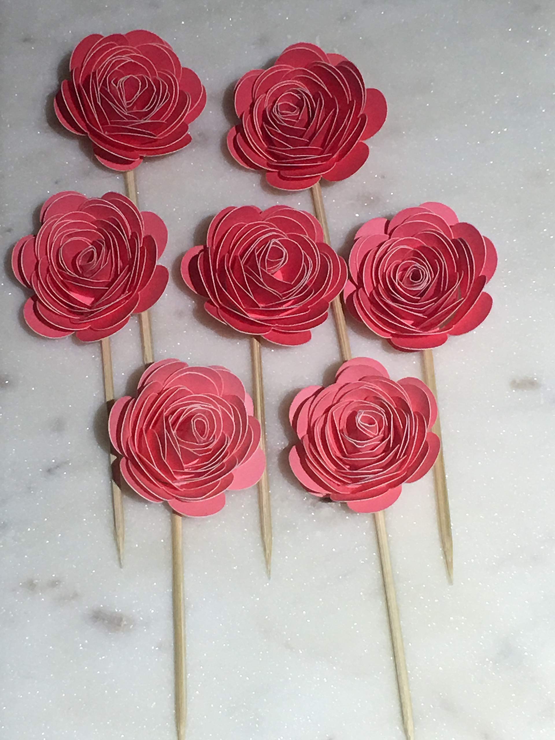 Pink Paper Flower Cupcake Toppers for Weddings, Bridal Showers & Parties - Elegant DIY Cupcake Decorations for Engagement, Bachelorette, Communion & Birthday Celebrations - Perfect for Romantic Events & Special Occasions