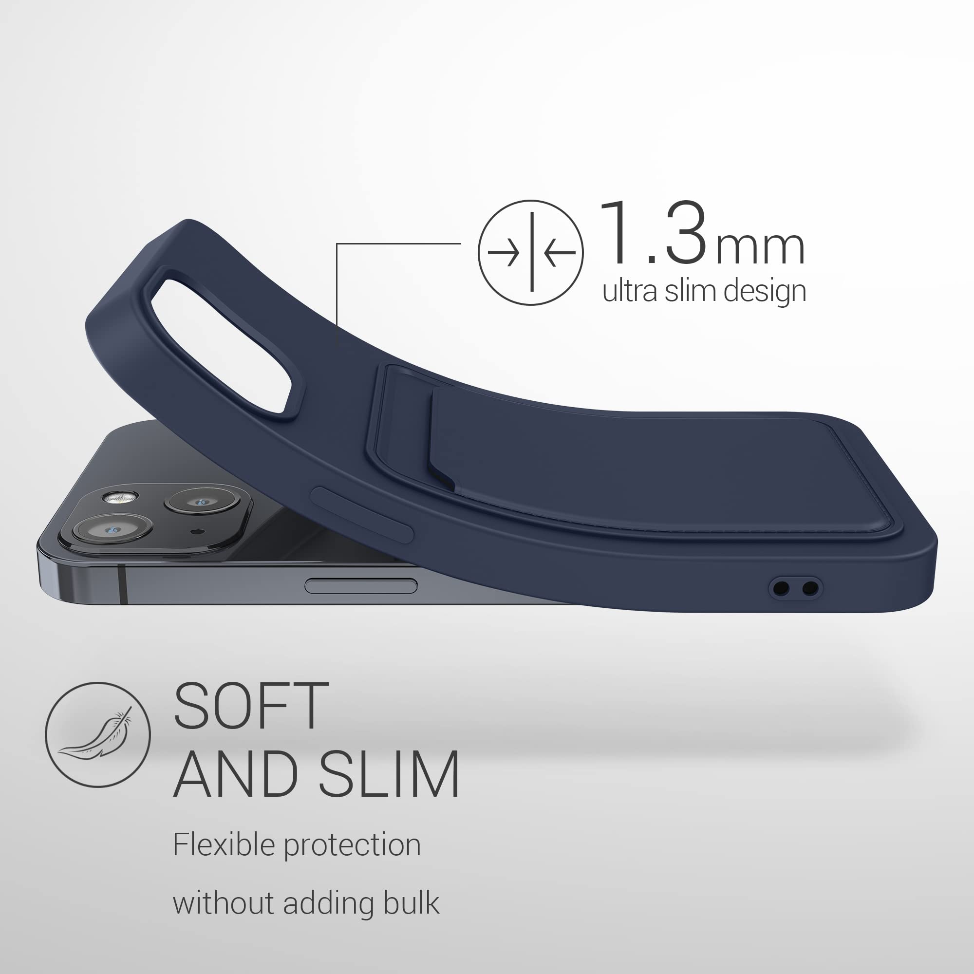kwmobile Shockproof TPU Phone Case with Credit Card Holder for Apple iPhone 13 - Slim Protective Cover in Dark Blue | Perfect for Everyday Use, Travel & Outdoor Activities