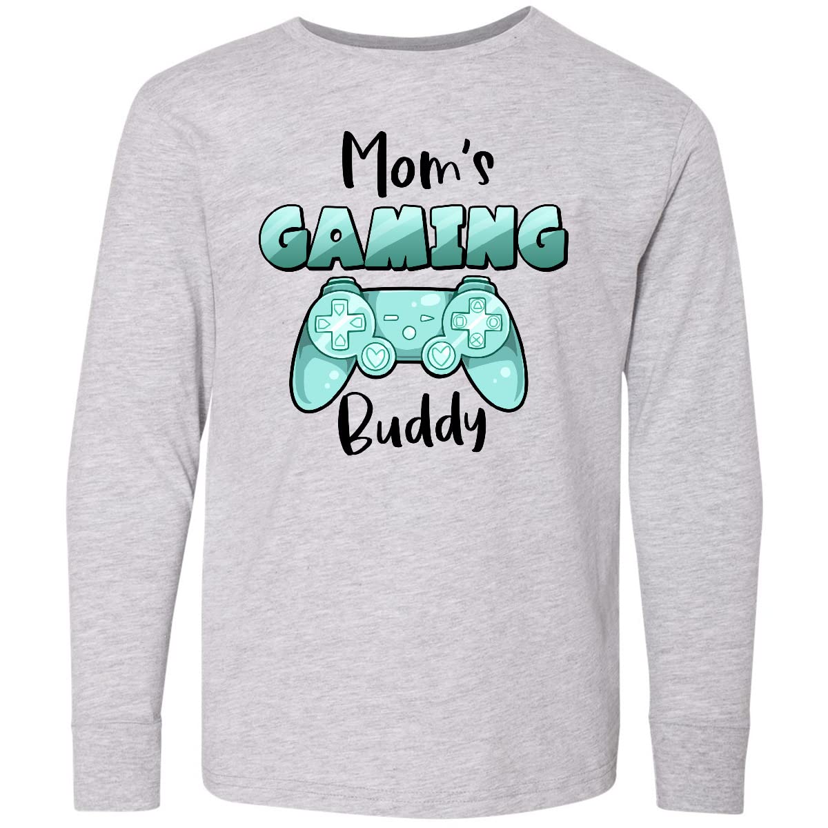 Inktastic Mom's Gaming Buddy Aqua Controller Youth Long Sleeve T-Shirt | Gamer Mom Gift | Comfortable Kids Gaming Tee for Video Game Lovers | Perfect for Gaming Parties & Family Game Nights