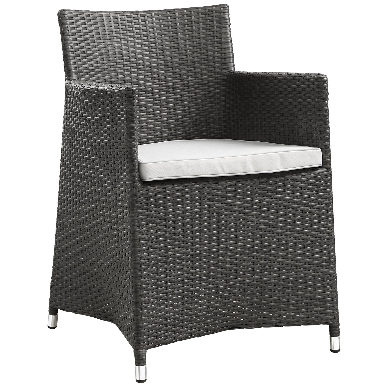 Modway Junction Wicker Rattan Outdoor Patio Dining Chairs - Set of 2 Armchairs with Cushions in Brown & White | Weather-Resistant for Garden, Poolside, and Backyard Relaxation