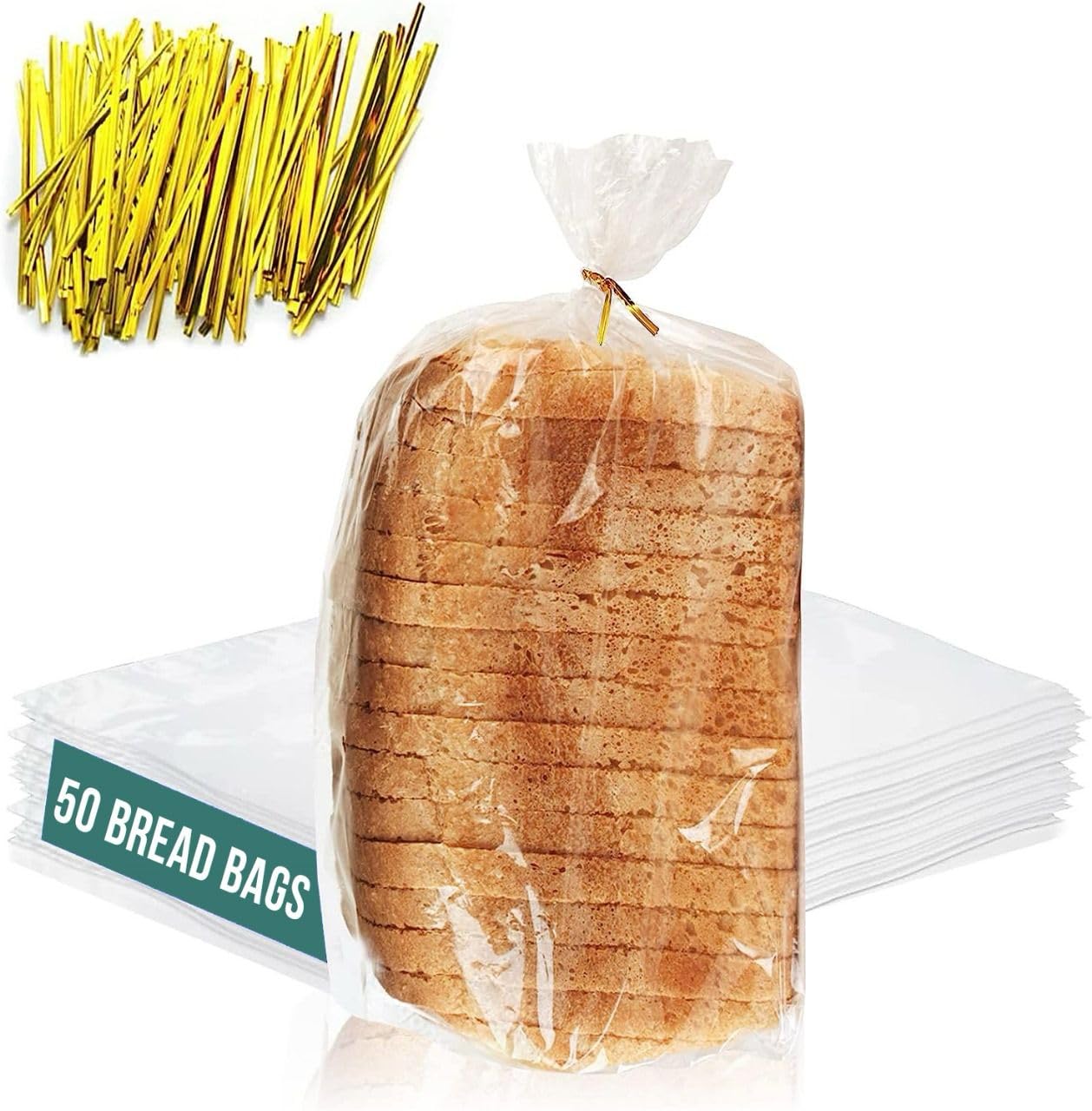 50 Pack Reusable Plastic Bread Bags with Ties - Airtight Clear Loaf Bags for Homemade Bread Storage | Moisture-Free Preservation for Home Bakers & Bakery Owners | Perfect for Fresh Bread, Cookies & Pastries