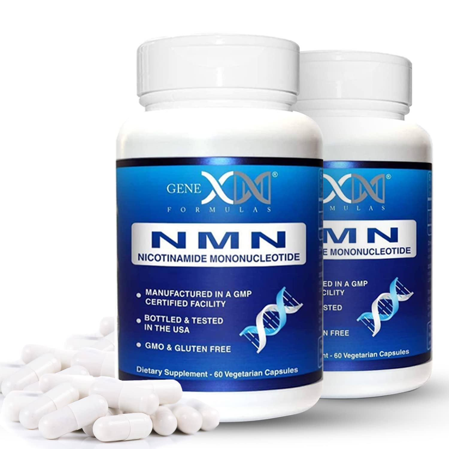 GENEX Formulas NMN Nicotinamide Mononucleotide 250mg Supplement (2 Pack) - 99% Pure NAD+ Booster for Anti-Aging & Cellular Health, GMP Certified, 60 Capsules - Supports Energy, Metabolism & Longevity for Active Adults & Seniors